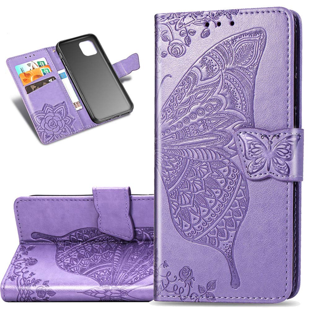 Premium Leather Wallet Case for iPhone 11 Pro Max (6.5 inch) - Embossed Butterfly Design with Flip Card Holder & Cash Pocket | PU Protective Cover for Apple iPhone 11 Pro Max 2019 Model | Perfect for Daily Use, Travel & Business Meetings (Lavender)