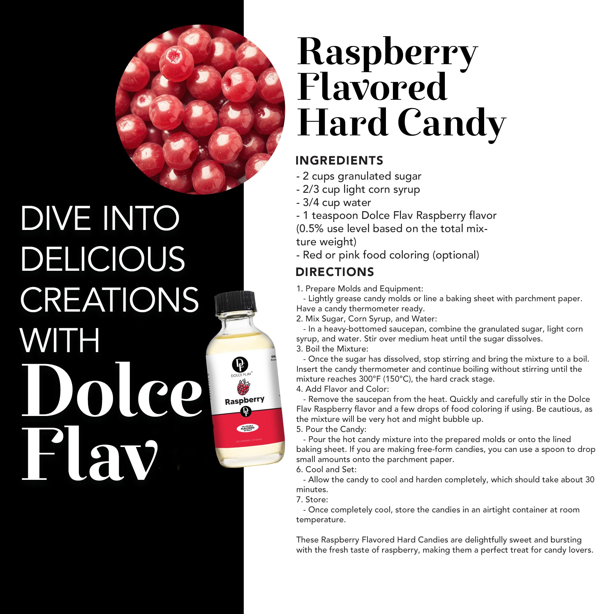 Dolce Flav Raspberry Extract (Oil-Soluble) 1 Gallon – Kosher, Sugar-Free, Concentrated Raspberry Flavoring for Chocolates, Candies, Baking & Beverages – Includes Measured Dropper – Perfect for DIY Desserts, Homemade Treats & Professional Baking