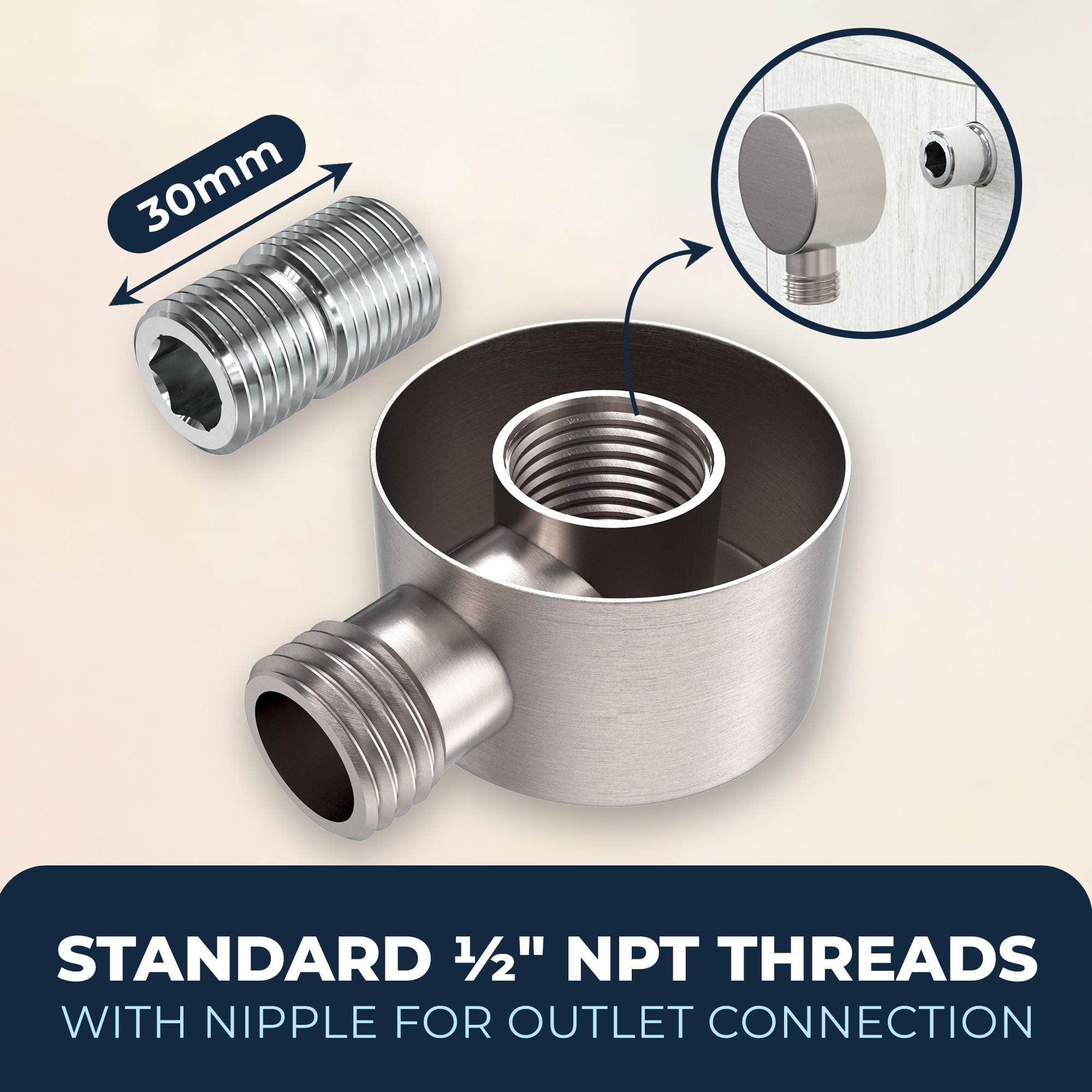 Stainless Steel Drop Ell Wall Mount Elbow - Heavy Duty Shower Hose Connector for Bathroom & Kitchen Faucets - Perfect for Handheld Shower Heads and Sprayer Installations