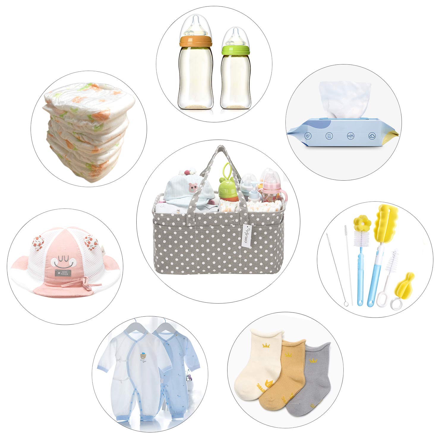 Hinwo Baby Diaper Caddy Organizer - 3-Compartment Nursery Storage Tote with Detachable Divider & 10 Hidden Pockets - Portable Diaper Organizer for Car, Nursery, Baby Shower Gift (Grey Dot) - Perfect for Newborn Essentials, Diaper Storage & On-the-Go Parenting