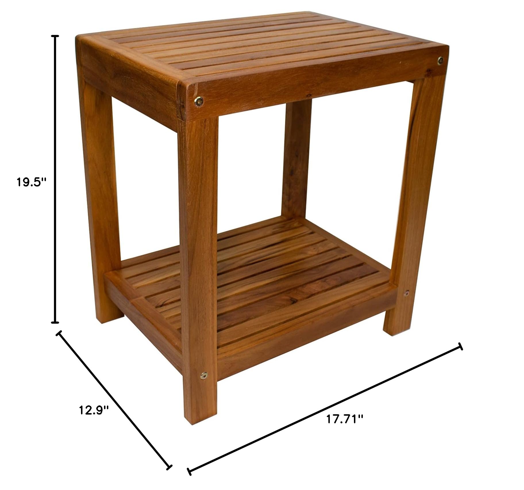 Premium Nordic Style Teak Wood Shower Bench with Shelf | Spa & Bathroom Stool | Indoor & Outdoor Use (18