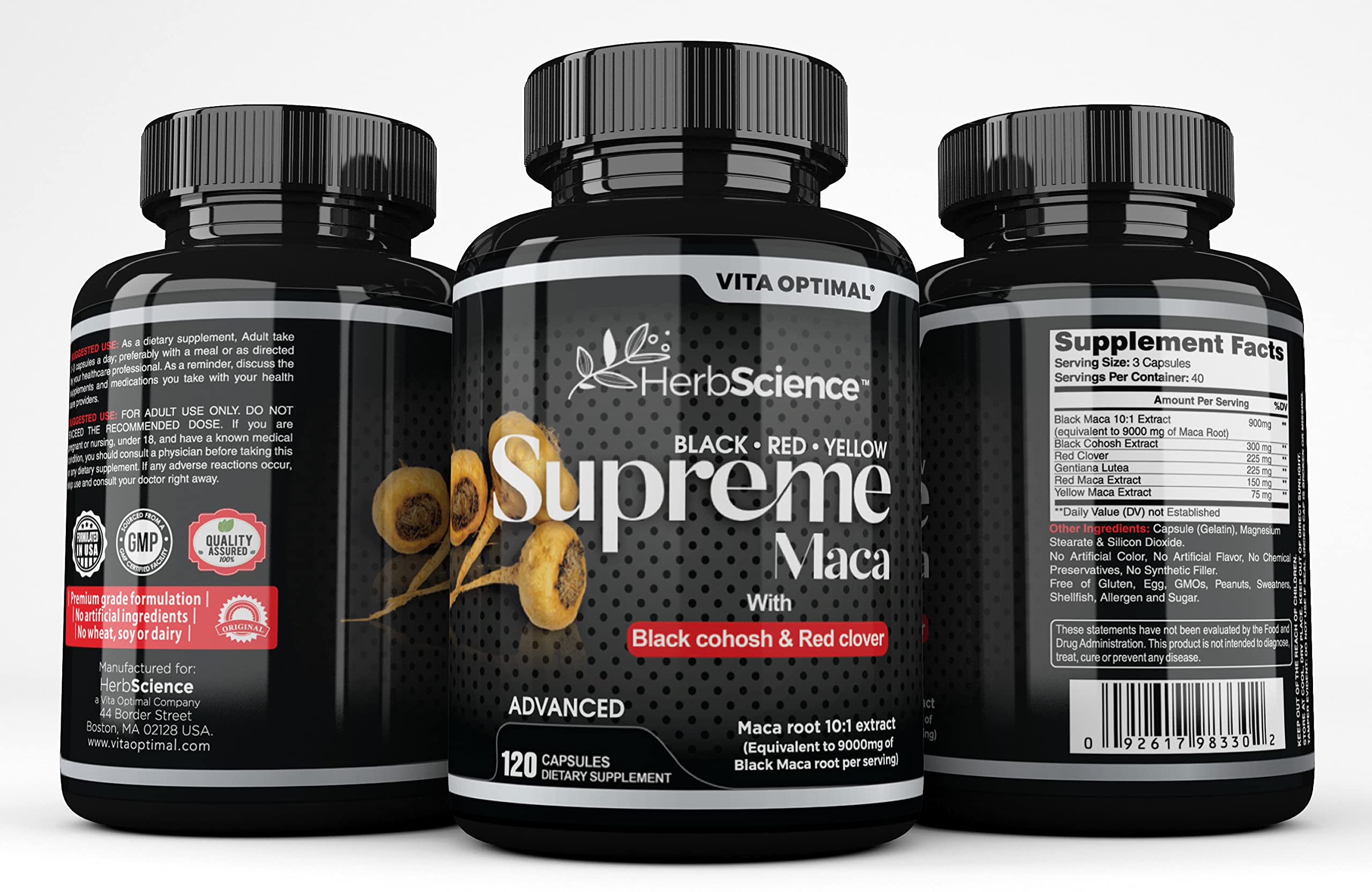 Premium Supreme Maca Capsules 9000mg - Ultra-Potent Black Maca Root Extract with Red & Yellow Maca, Black Cohosh, Red Clover - 120 Capsules for Energy, Vitality & Hormonal Balance - Perfect for Athletes, Busy Professionals & Menopause Support
