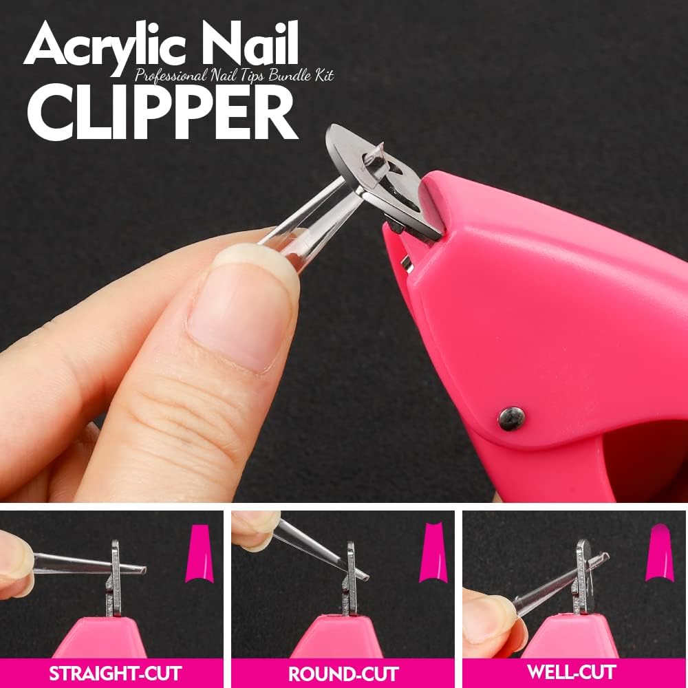 500 Pcs Clear Coffin Press on Nails - French Acrylic Artificial Nail Tips Set with Nail Glue, Files, Buffer, Shiner & Brush | Natural Half Cover False Nails for Salon, Party & Daily Wear by Teenitor