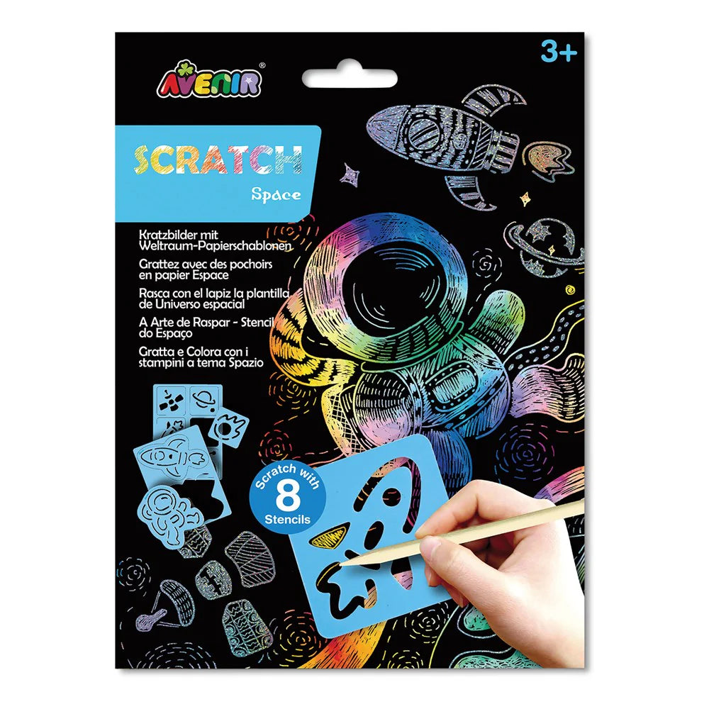Avenir Scratch Art Kit with Stencils - Space Themed Scratch Paper for Kids, DIY Creative Art Projects, Classroom Activities & Party Favors