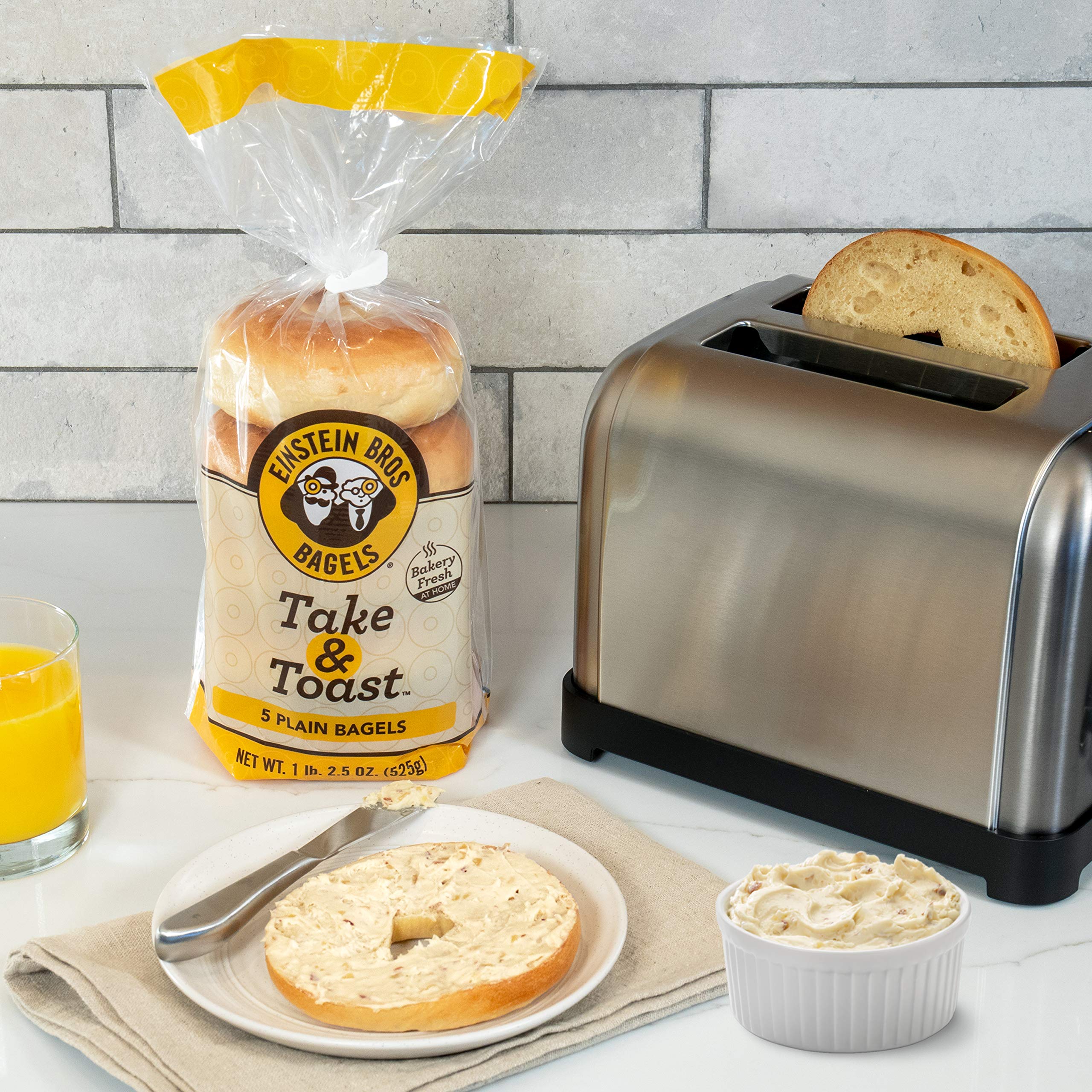 Einstein Bros. Bagels Take & Toast Plain Bagels - 18.5 oz (5 Count) - Perfect for Breakfast, Snacks & Quick Meals - Ready to Toast & Enjoy at Home or Office