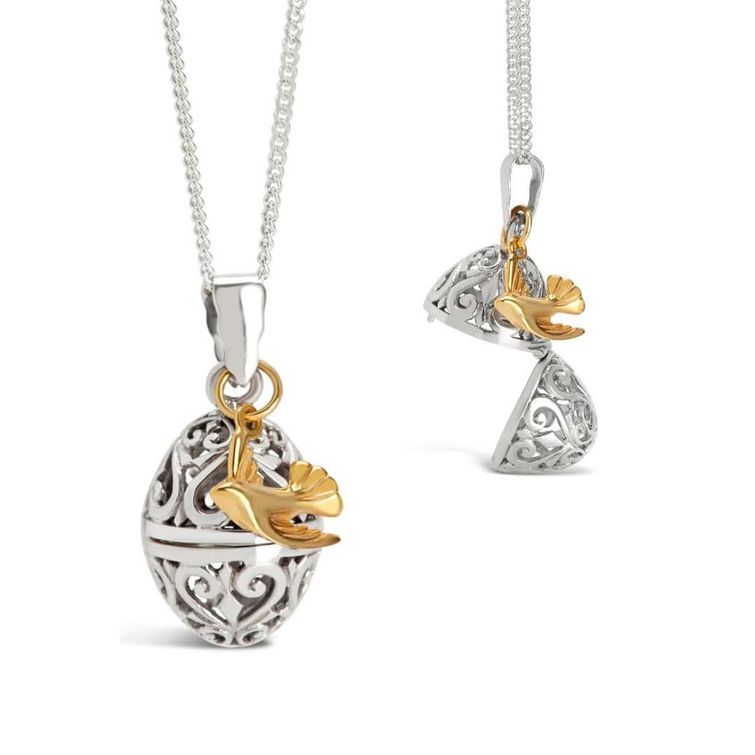 Exquisite White Gold Bird Locket with Secret Message - Perfect Gift for Her, Valentine's Day & Anniversary Jewelry