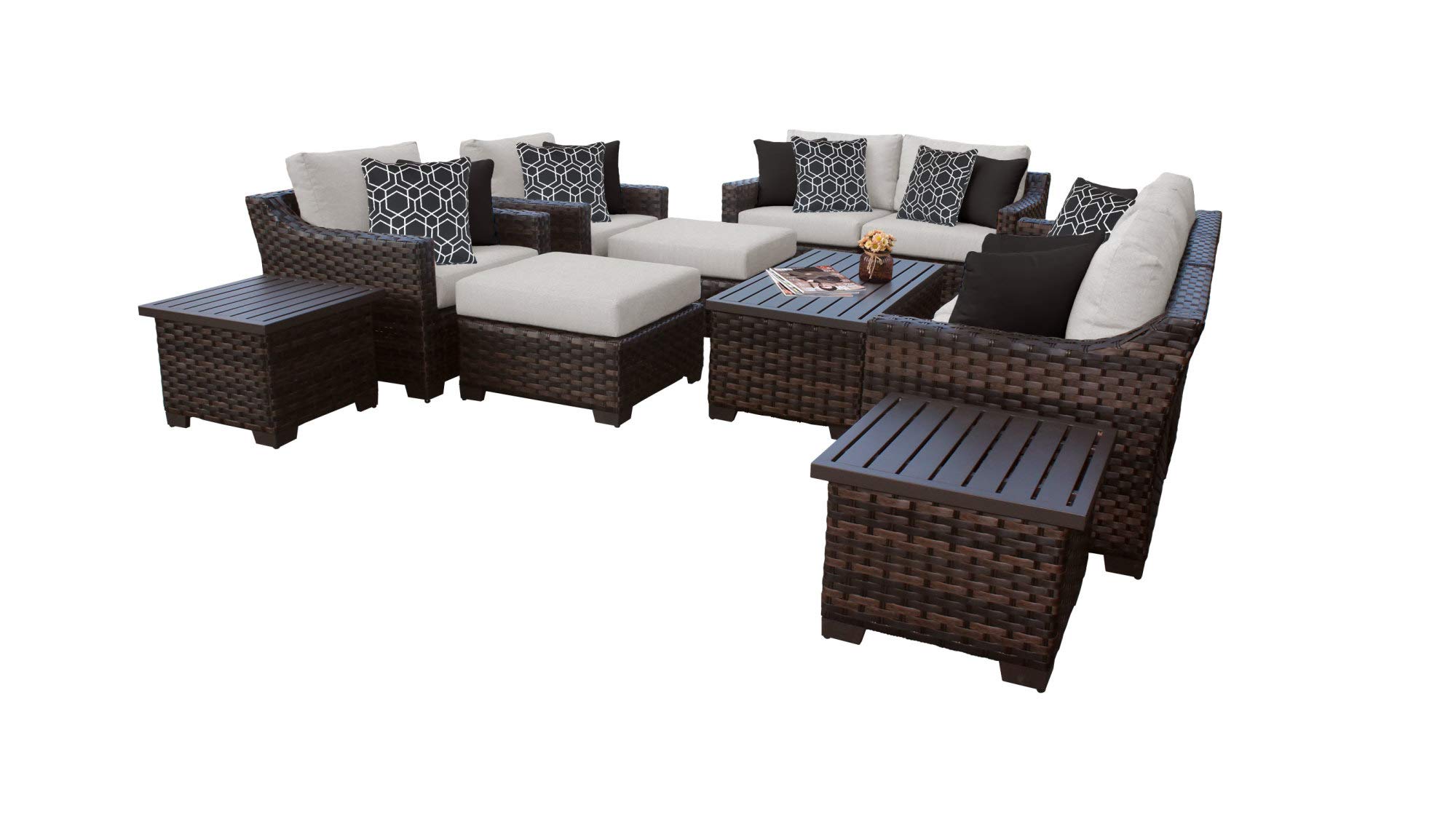 TK Classics Kathy Ireland River Brook 12-Piece Outdoor Wicker Patio Furniture Set in Ash - Perfect for Backyard, Poolside & Garden Relaxation
