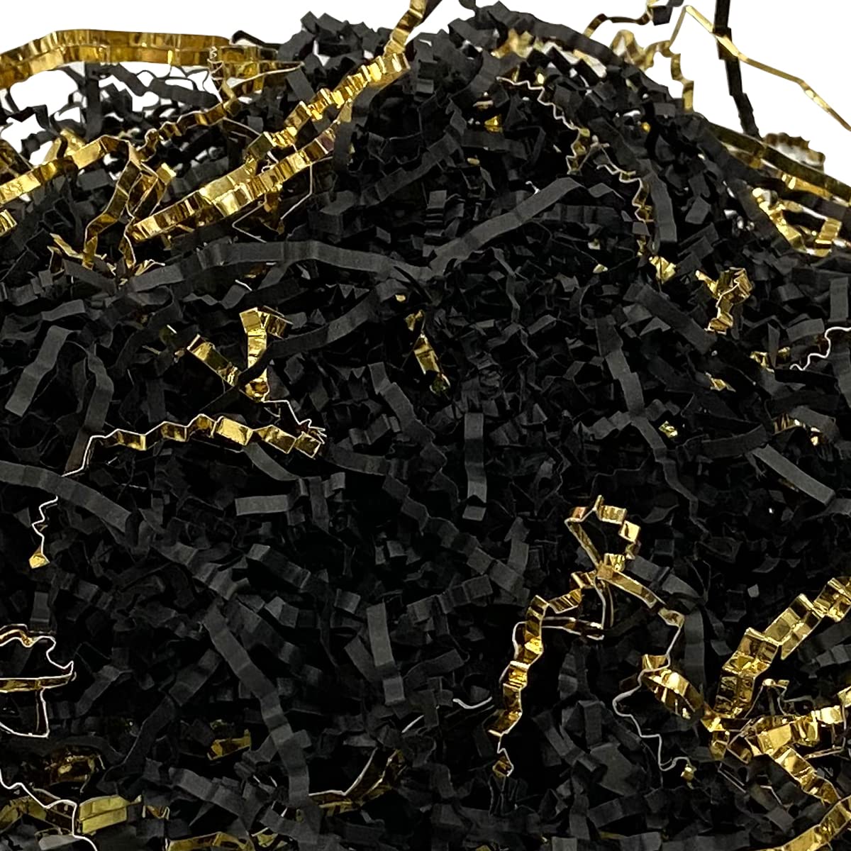 1/2 LB Black and Gold Metallic Crinkle Cut Paper Shred Filler - Premium Raffia Shredded Gift Wrapping Filler for Baskets, Bags, Party Decorations & DIY Crafts
