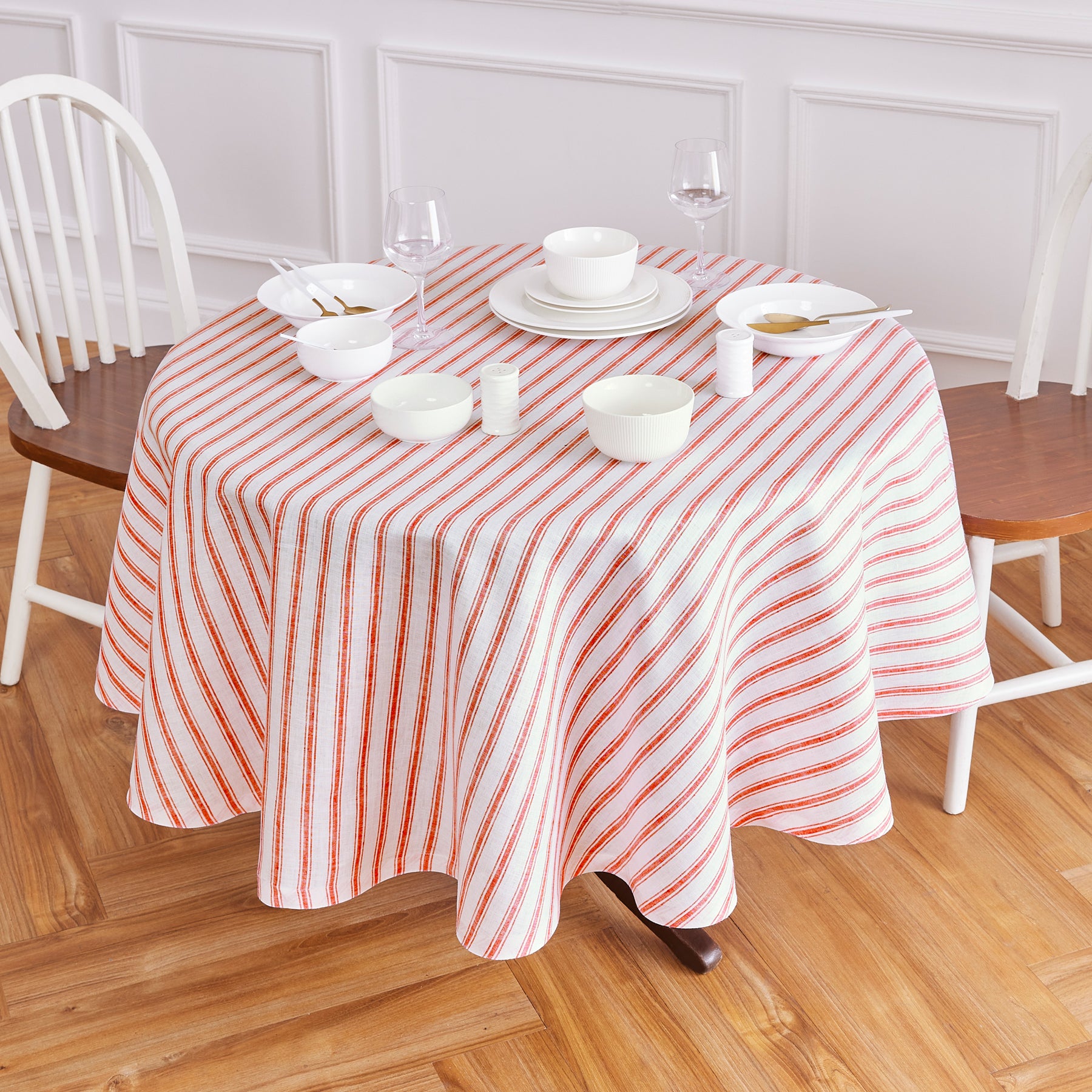 Stylish Capri Ticking Stripe Round Tablecloth - Waterproof & Washable - Perfect for Dining Room, Kitchen, or Outdoor Picnic