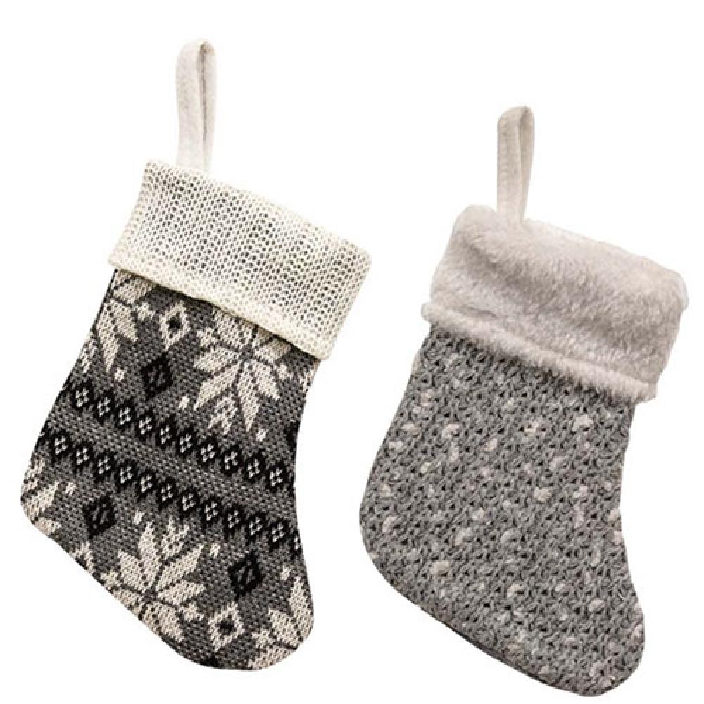 Gray & White Mini Christmas Stockings - 2 Pack Assorted Colors for Holiday Decor, Gift Giving & Fireplace Mantel Decorations