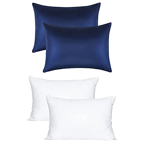 A Dreamy Night for Little Emma with FLXXIE Toddler Navy Blue Satin Pillowcase Set