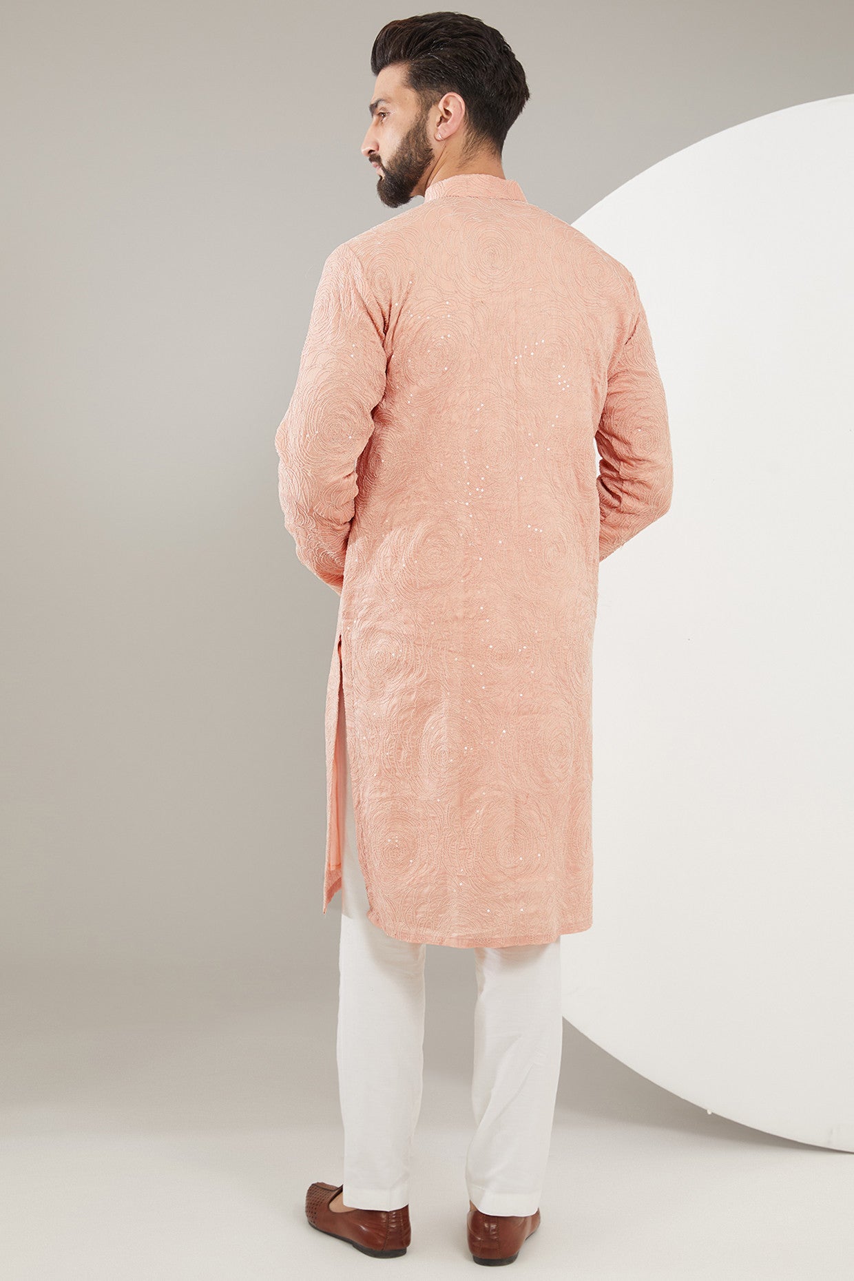 Elegant Peach Chikankari Kurta with Intricate Floral Embroidery - Traditional Indian Cotton Tunic for Women - Perfect for Festivals, Weddings & Casual Wear