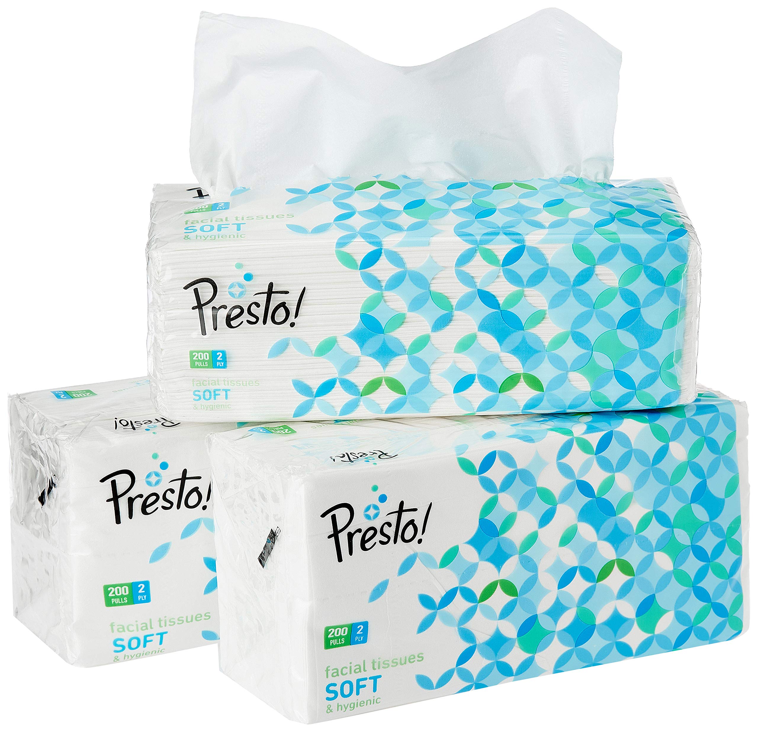 Presto! 2-Ply Facial Tissues Box - 600 Tissues (3-Pack of 200 Tissues Each) | Ultra Soft & Highly Absorbent | 100% Natural Virgin Cellulose Fiber | For Home, Office & Travel Use