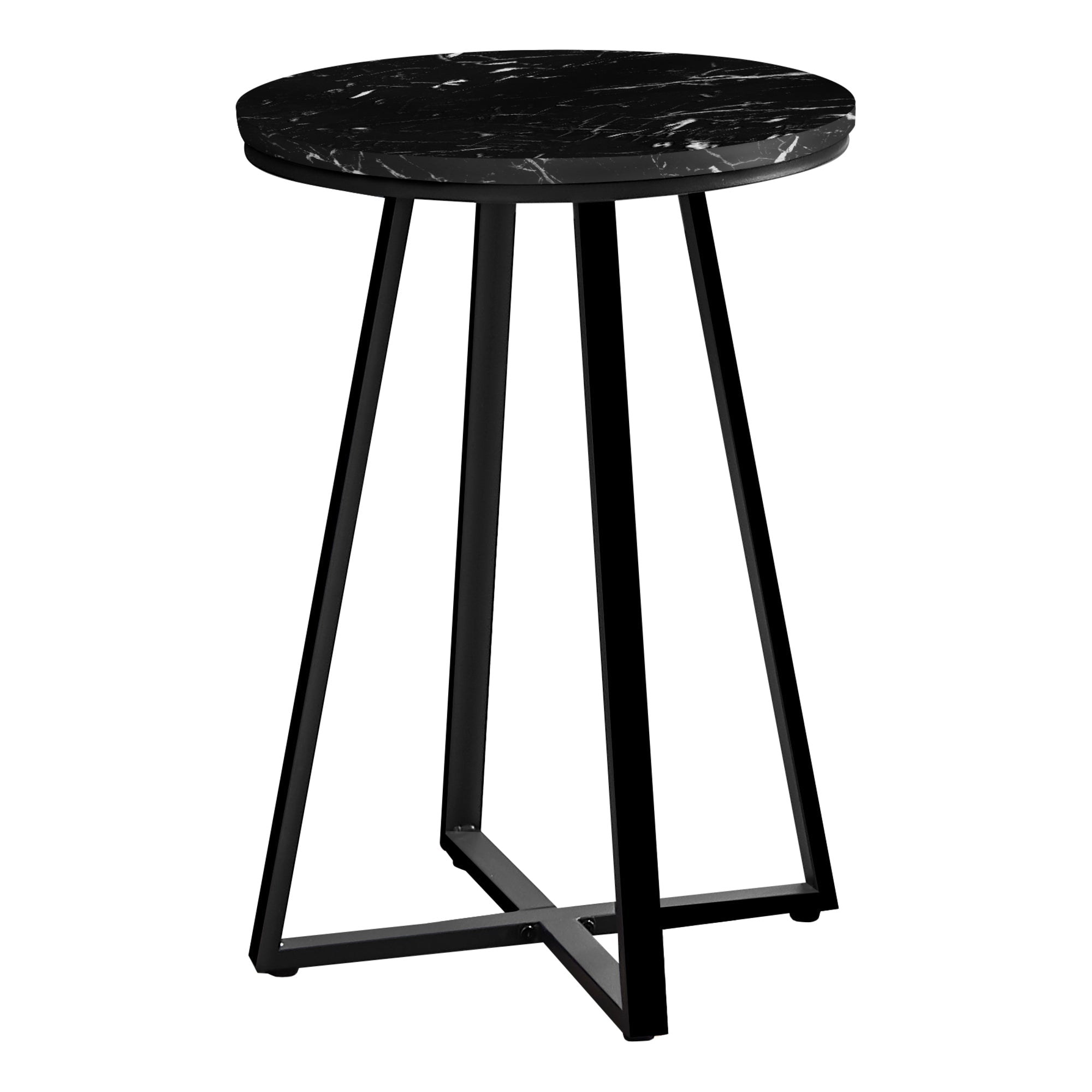 Modern Black Marble Accent Table with Black Metal Base - 22 Inch Height - Perfect for Living Room, Bedroom, or Office Decor