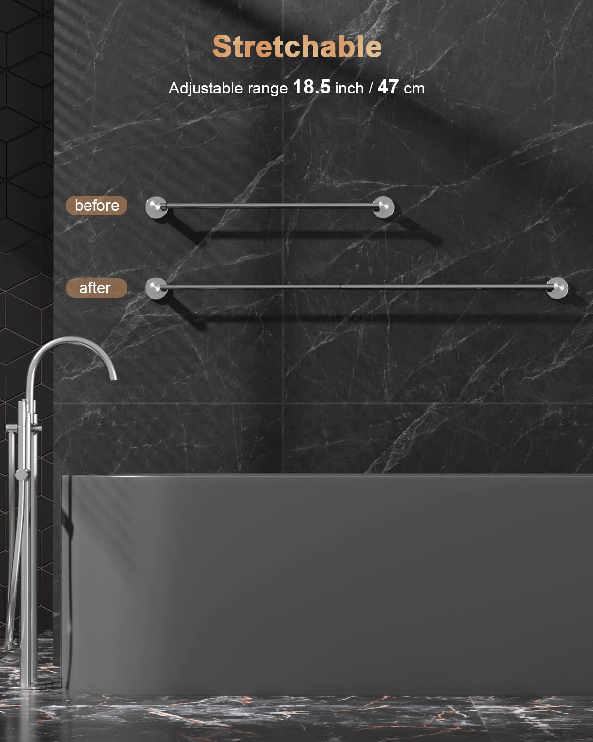 ZUEXT Adjustable Single Bath Towel Bar 23.6-42 Inch | Polish Chrome Stainless Steel Expandable Towel Holder | Wall Mounted Towel Rail for Bathroom, Kitchen & Washroom | 1