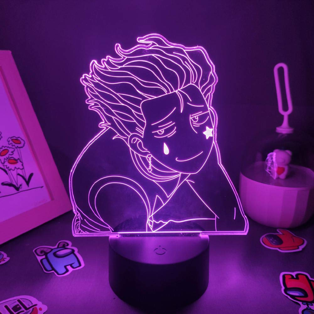 Hisoka 3D LED Night Light for Kids - 7 Color Changing Anime Optical Illusion Lamp | Perfect for Bedroom Decor, Birthday Gifts & Manga Fans | Touch Control Desk Lamp for Boys' Rooms, Gaming Setups & Anime Collections