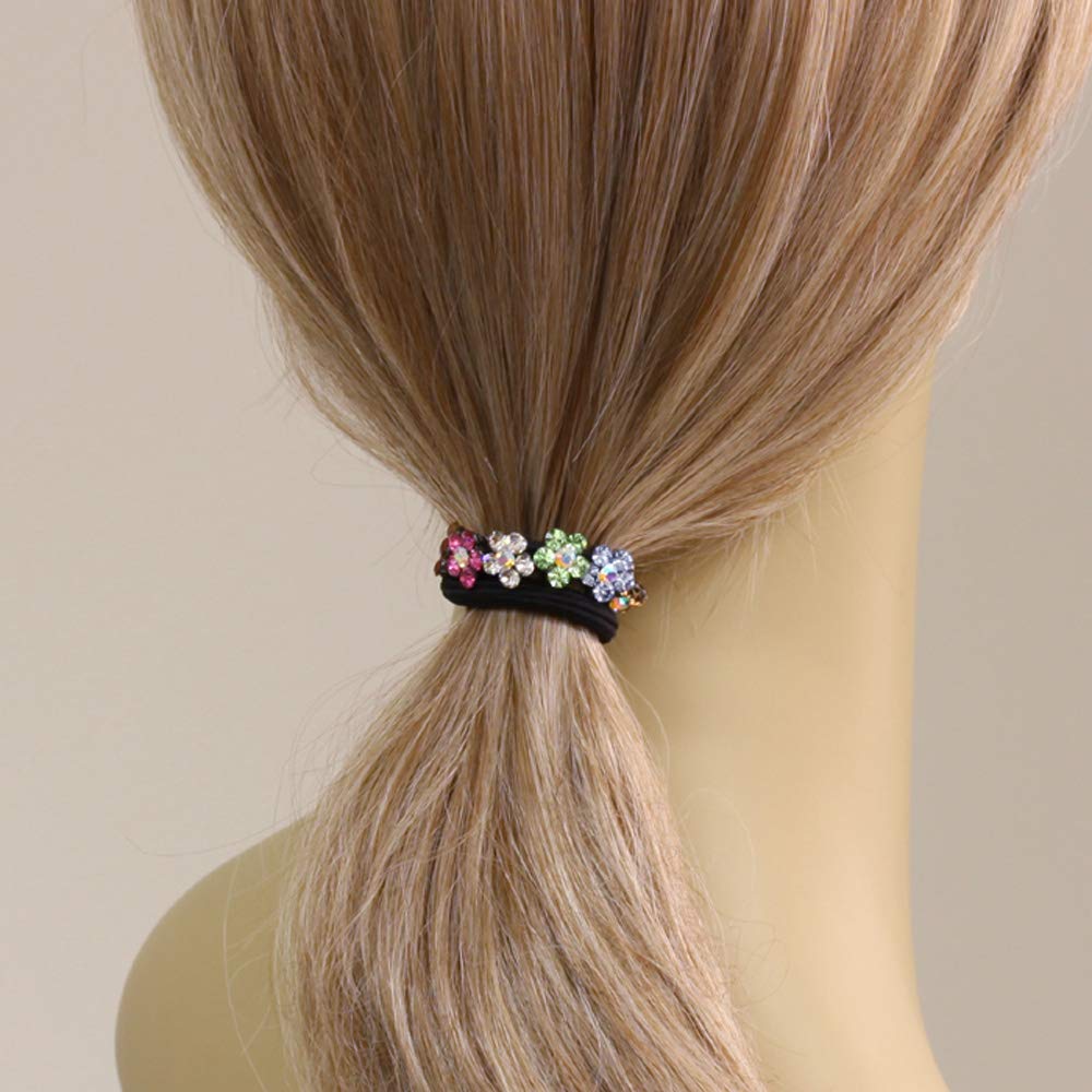 Elegant Faux Rhinestone Flower Ponytail Holders for Women - Stylish Hair Accessories for Parties, Weddings & Daily Use (Multiple Colors Available)
