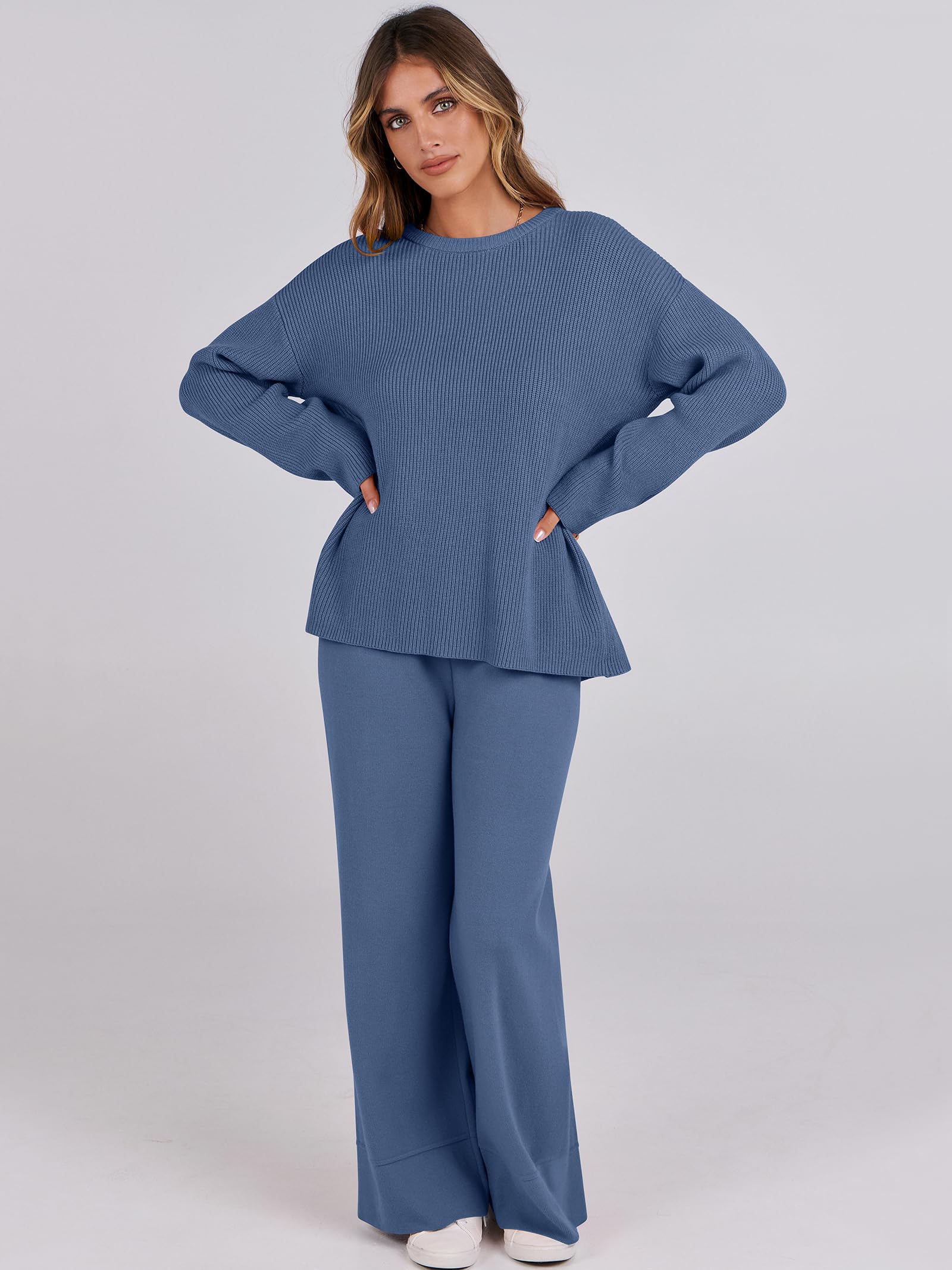 ANRABESS Women's Two Piece Outfits - Cozy Sweater & Wide Leg Lounge Set | Casual Pullover Matching Sets for Fall 2024 | Perfect for Home, Office & Weekend Outings