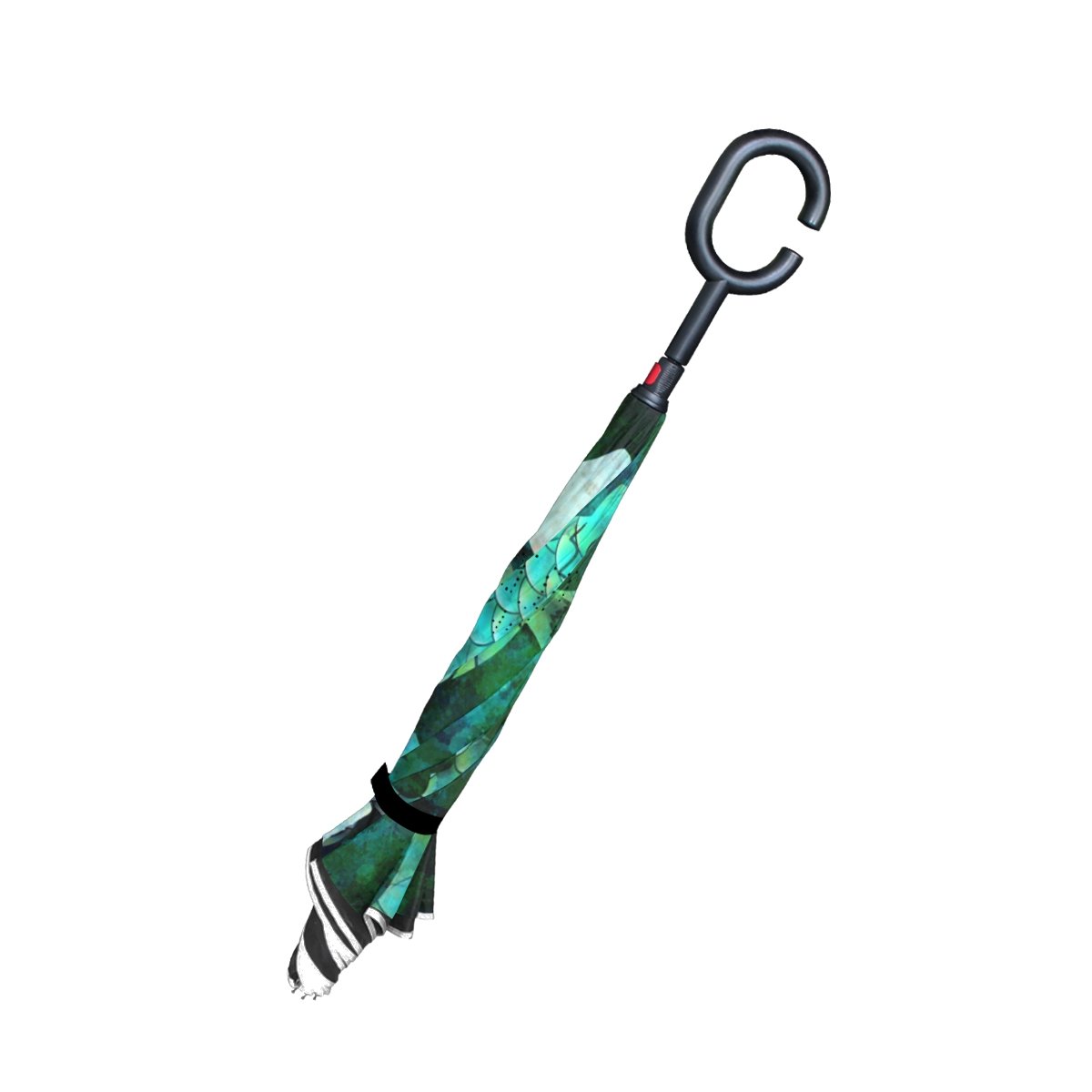 Double Layer Reverse Folding Umbrella with Skull & Mermaid Scale Design, C-Shaped Ergonomic Handle - Windproof Compact Travel Umbrella for Car, Outdoor, Walking & Commuting