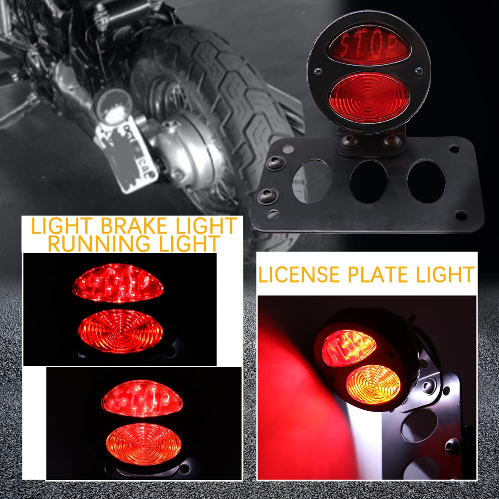 Universal 12V Motorcycle Tail Lights with Side License Plate Bracket - Waterproof Aluminum Brake Lights with Integrated Stop Light for Harley Sportster 883 1200, Cruiser, Bobber & Chopper Bikes - Perfect for Night Riding & Custom Bike Builds