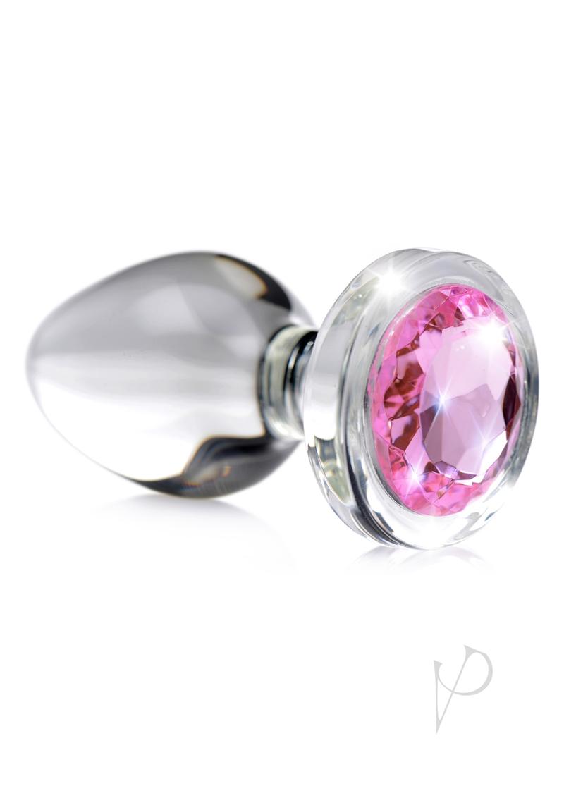 Sparkling Pink Gem Glass Anal Plug - Large Size, Pink/Clear - Perfect for Sensual Play & Adult Intimacy