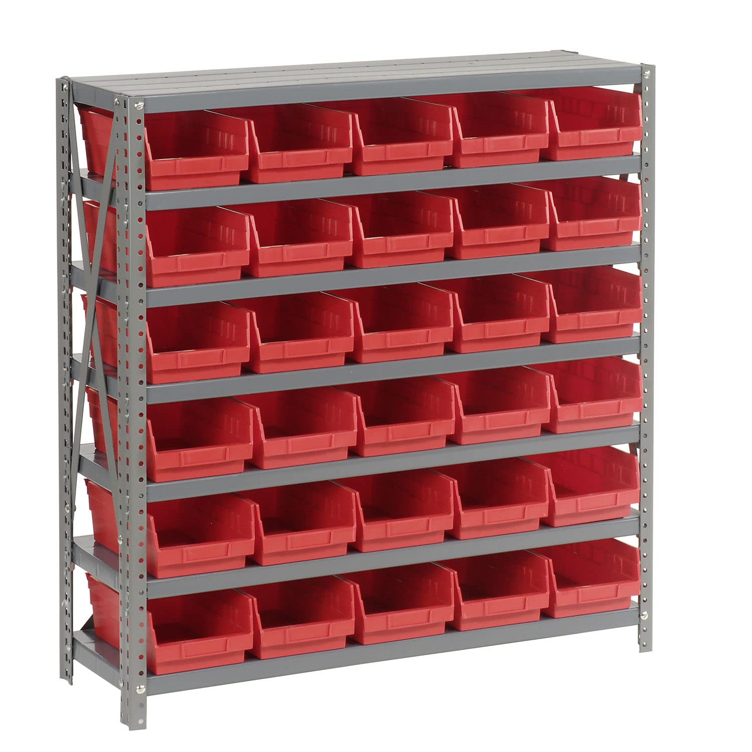 Global Industrial 7-Shelf Steel Storage Rack with 30 Plastic Bins (4