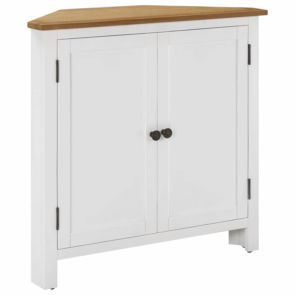 White & Brown Corner Cabinet with 2 Doors & Shelf - Freestanding Storage Cabinet for Bathroom, Kitchen, Living Room or Bedroom - Perfect for Plants, Decor & Organization