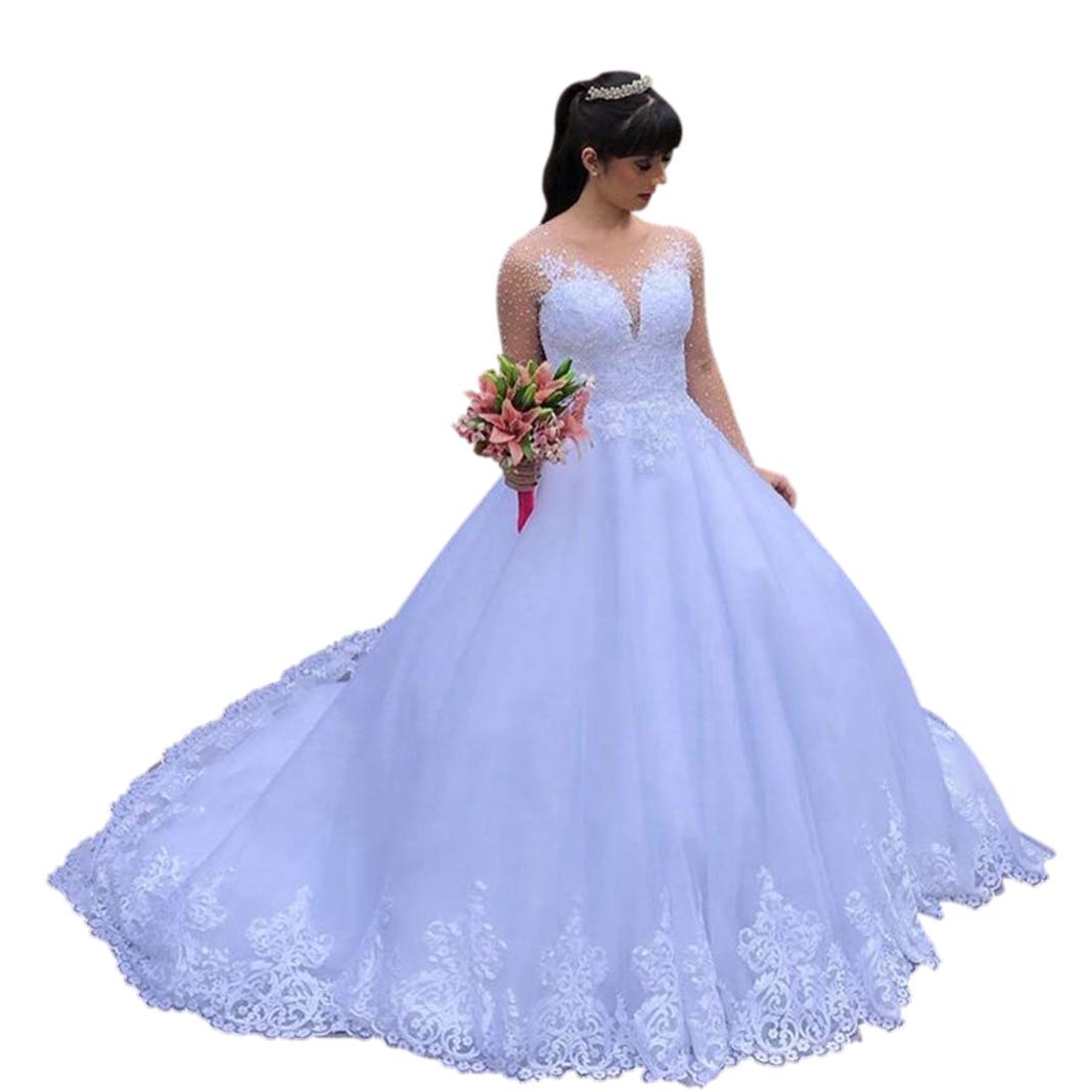 Elegant Crystal Beaded Wedding Dress for Women - Long Sleeve Ball Gown Bridal Gown | Perfect for Church Ceremonies, Formal Weddings & Special Occasions