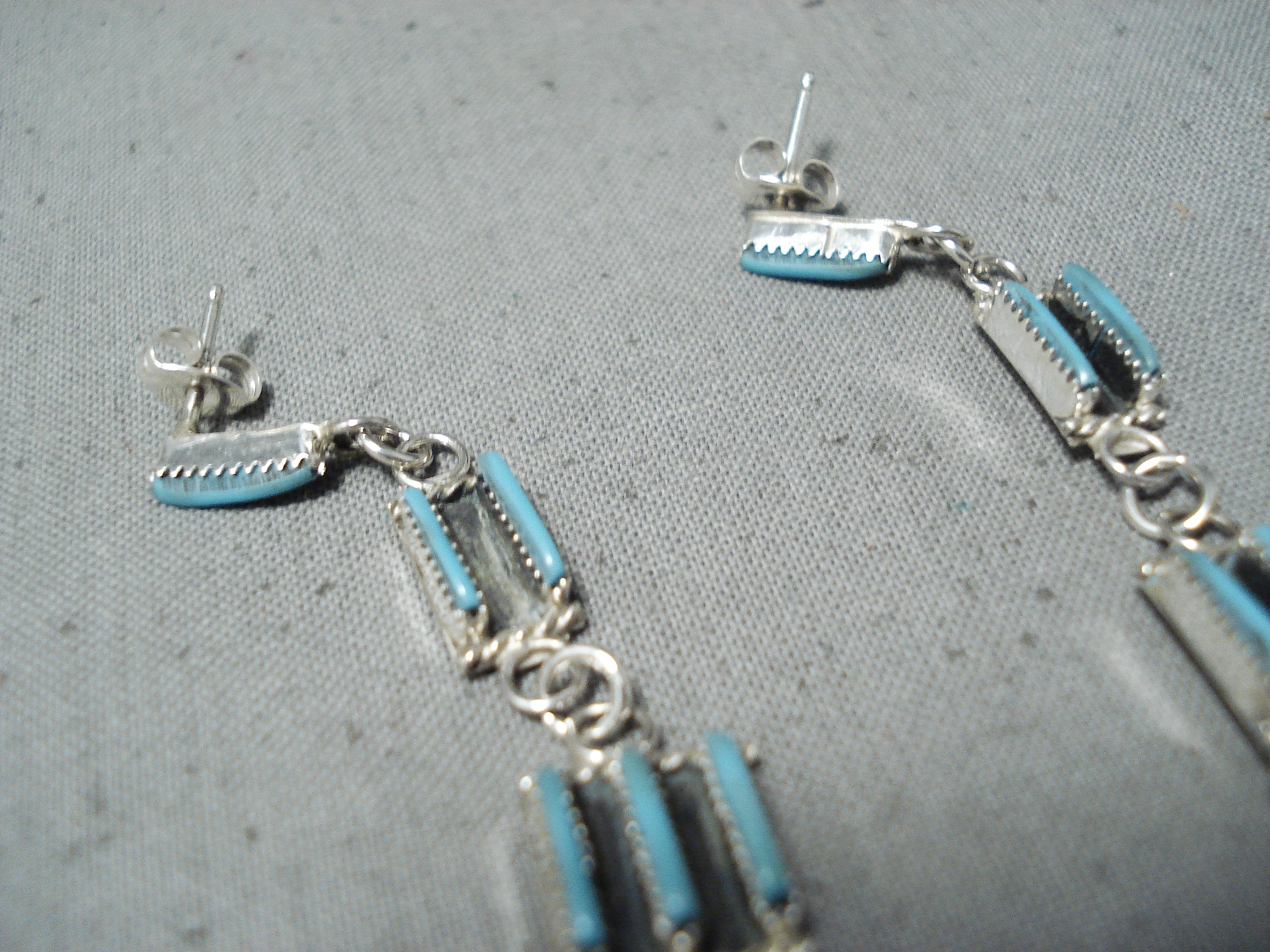 Zuni Needle Turquoise Sterling Silver Chandelier Earrings - Authentic Native American Jewelry for Women, Handcrafted by Ash Laate | Perfect for Boho Fashion, Weddings & Special Occasions