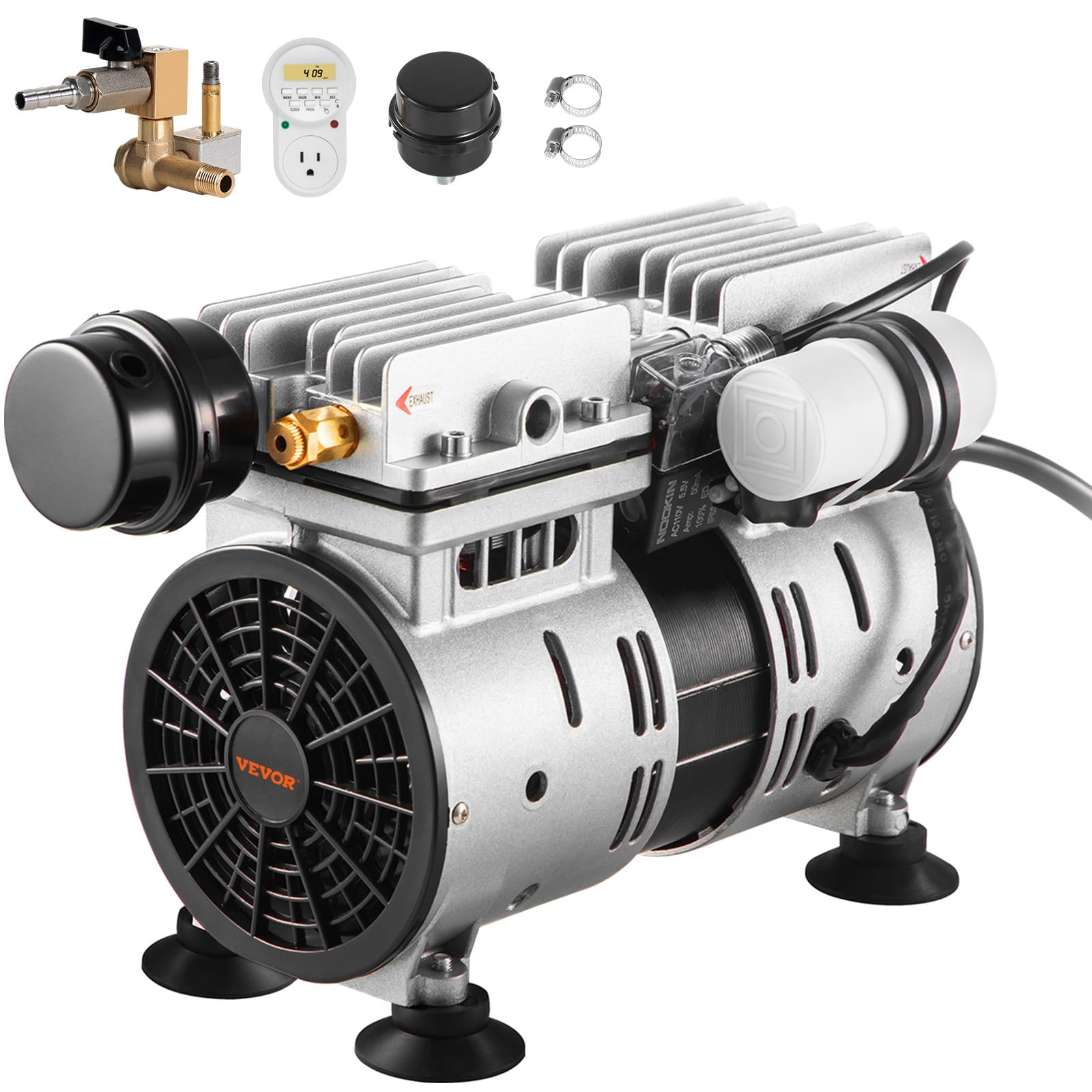 VEVOR 550W Pond Aerator with 5.2CFM Airflow - Covers Up to 3 Acres & 50ft Depth - Includes 3/4 HP Timer & Valves - Powerful Air Compressor for Deep Water Oxygen Circulation - Ideal for Lakes, Ponds & Large Water Features - Black (No Diffuser Included) - Perfect for Improving Water Quality & Supporting Aquatic Life
