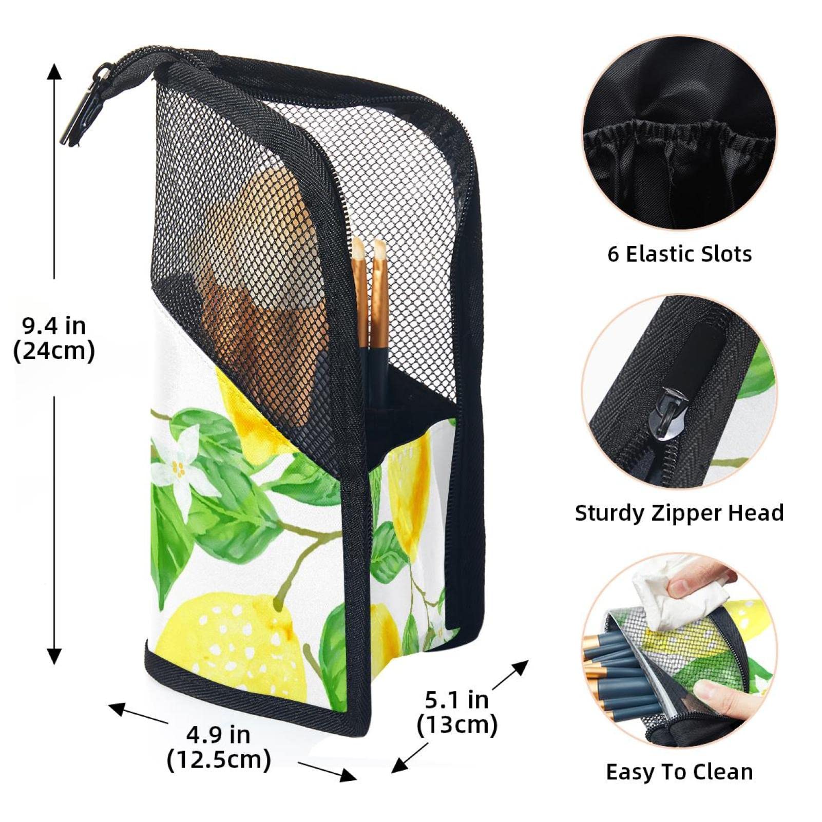 12-Piece Makeup Brush Organizer Bag with Lemon Tree Design - Portable Travel Cosmetic Brush Holder Case for Professional & Home Use