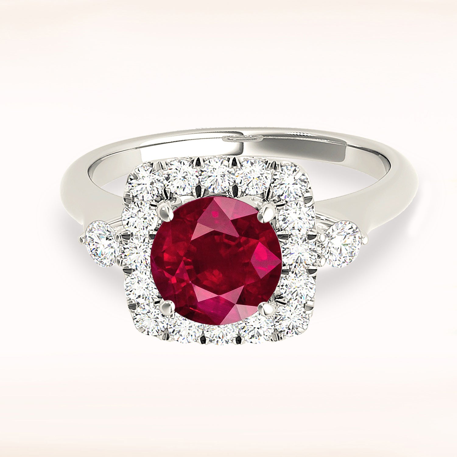 2.35 Carat Genuine Ruby Ring with Halo & Diamond Accents - Elegant Wedding, Engagement & Anniversary Jewelry Gift for Women