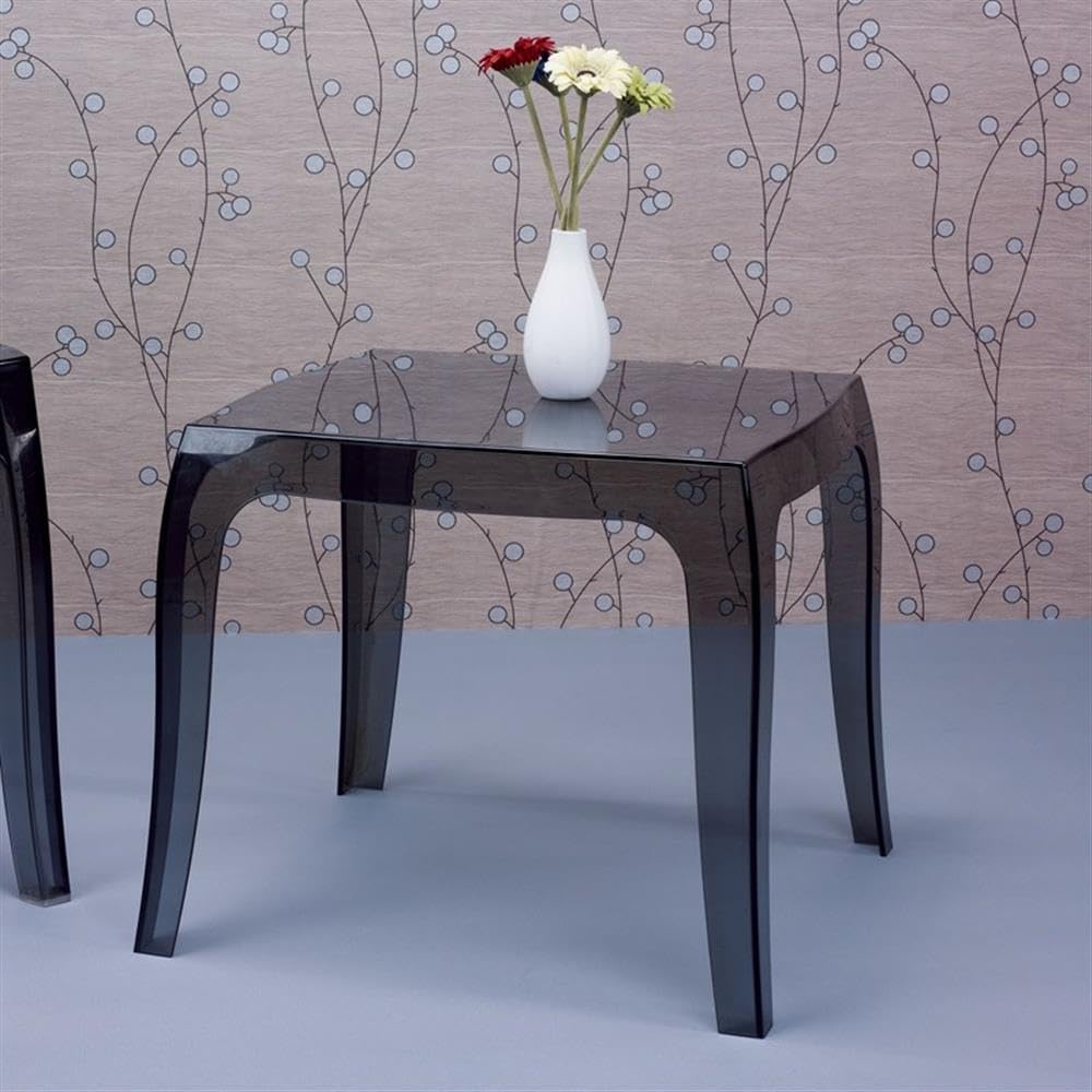 Commercial Grade Compamia Queen Polycarbonate Patio Side Table - Durable Transparent Black Outdoor Furniture for Poolside, Garden, Deck & Patio Use