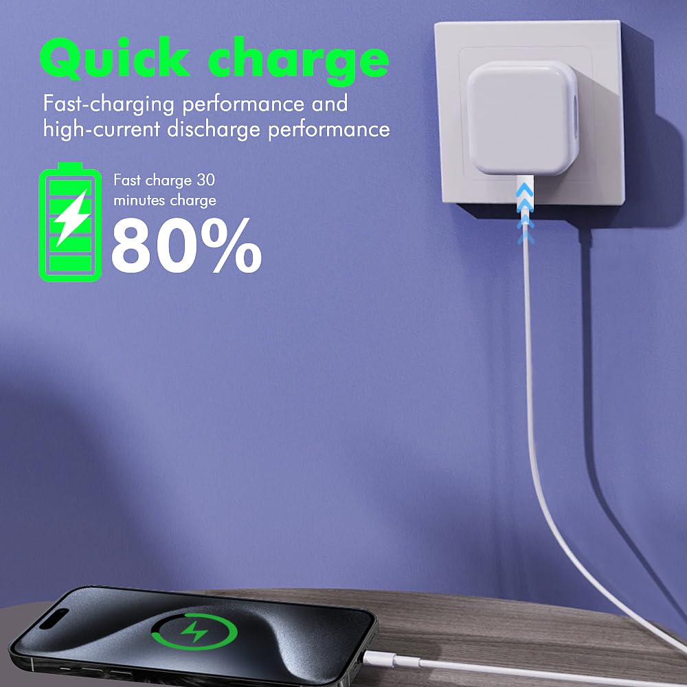 MFi Certified 30W PD Fast Charger with 6FT USB C Cable - Compatible with iPhone 16/16 Plus/16 Pro/16 Pro Max/15, iPad & MacBook Pro - Quick Charging for Home, Office & Travel