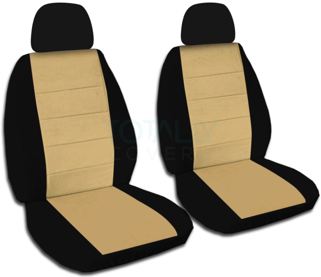Premium Two-Tone Car Seat Covers with 2 Headrest Covers - Black & Tan Universal Fit for Cars, Trucks, Vans, RVs & SUVs (21 Color Options) | Durable Protection & Comfort for Daily Commute, Road Trips & Family Travel