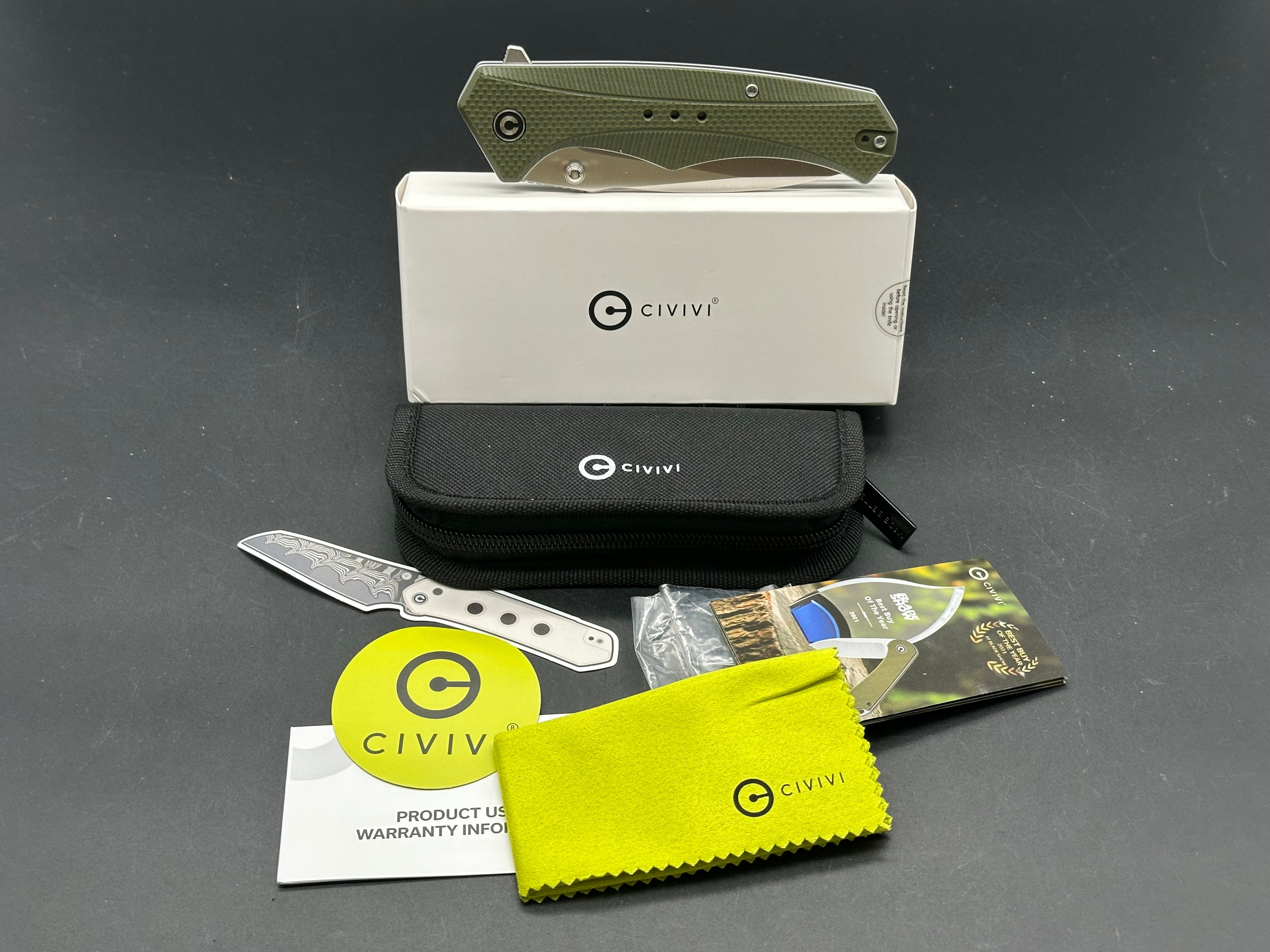 CIVIVI PHOTONIX Folding Pocket Knife - OD Green Coarse G10 Handle, 14C28N Steel Plain Edge with Satin Finish - EDC, Camping, Hiking & Outdoor Survival Tool