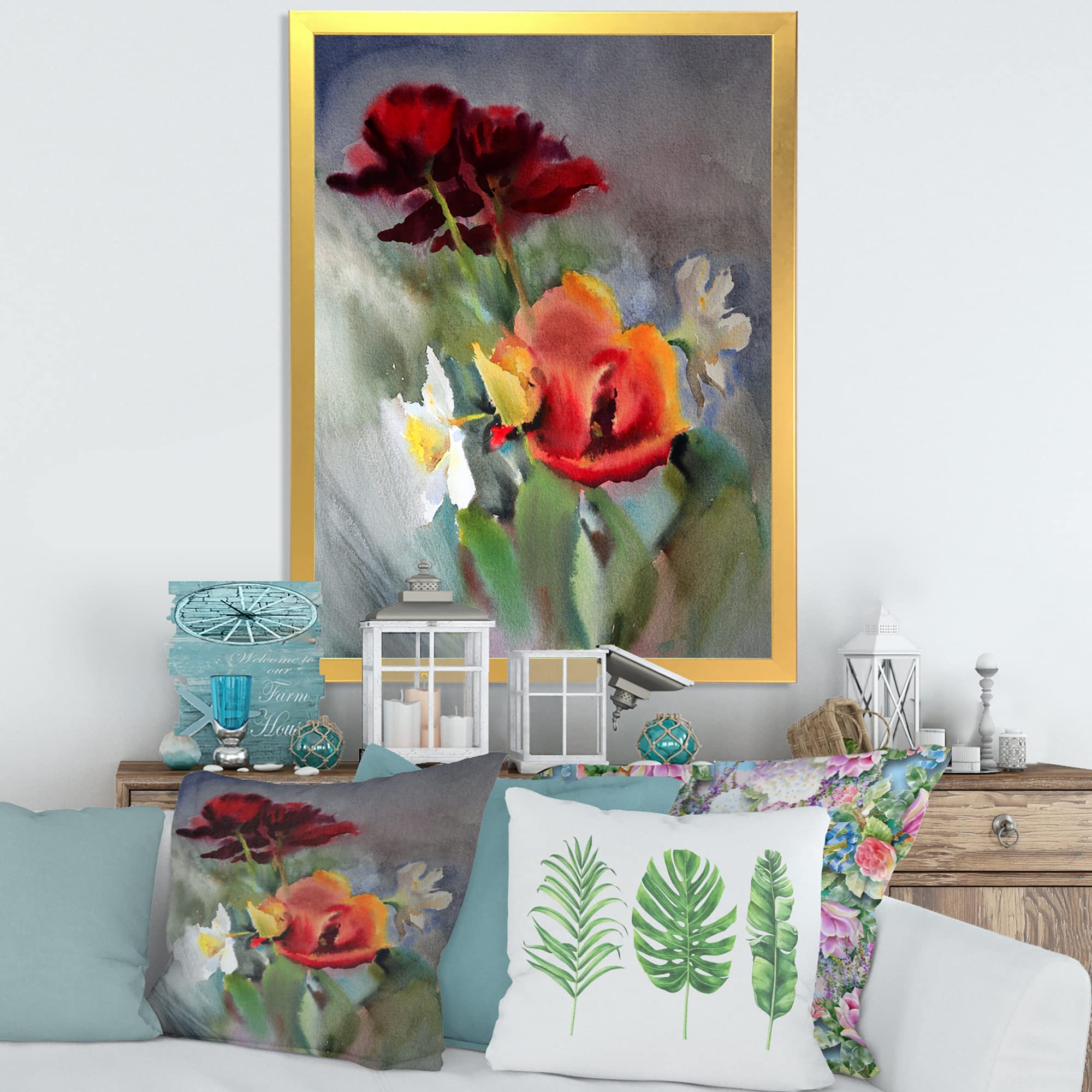DesignQ Vibrant Wildflowers Framed Wall Art - Traditional Floral Home Decor for Living Room, Bedroom & Office