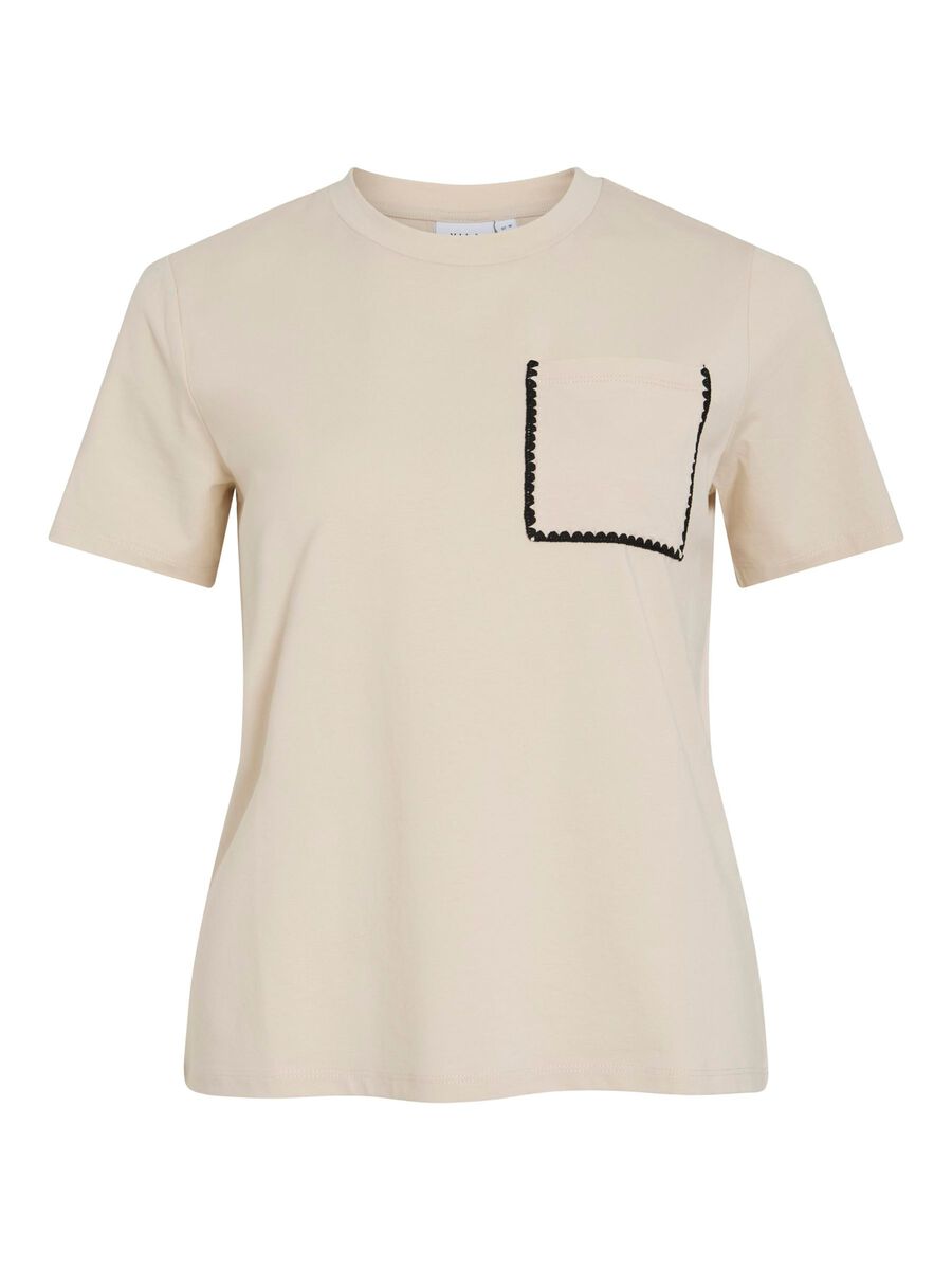 Beata Embroidered T-Shirt for Women - Soft Cotton Casual Top (Birch Color) - Perfect for Everyday Wear, Outings & Casual Events