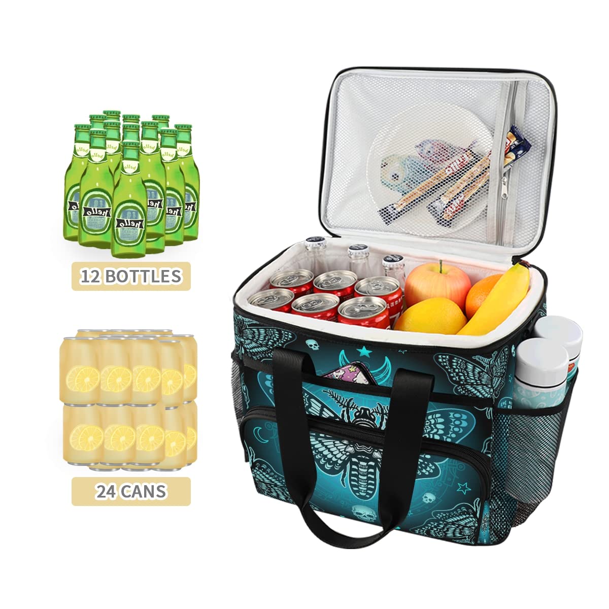 **MNSRUU Insulated Cooler Bag - Butterfly Skull Design, Leakproof & Durable - Perfect for Picnics, Beach Trips, Lunch Box & Outdoor Activities**