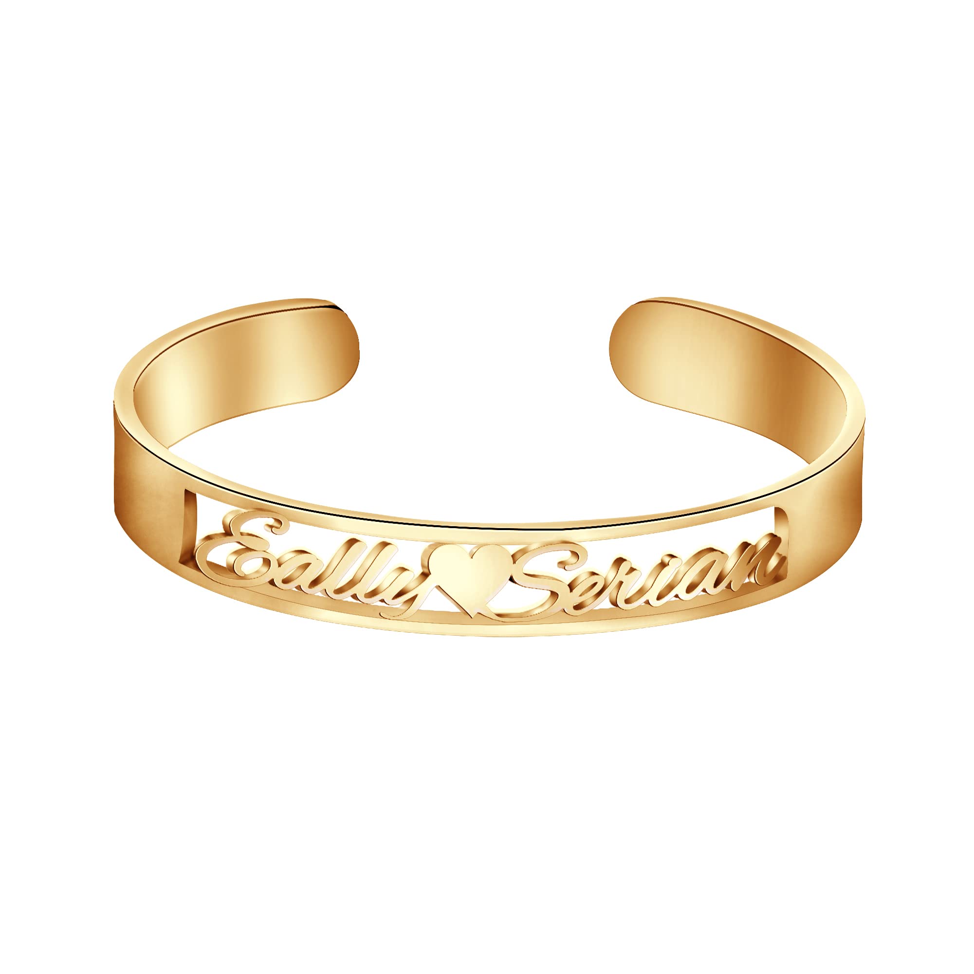 Personalized Name Bracelets for Women - 18K Gold Custom Engraved Name Cuff Bangle Jewelry Gift for Mom, Daughter, Wife | Birthday, Anniversary, Mother's Day Present | Perfect for Everyday Wear & Special Occasions