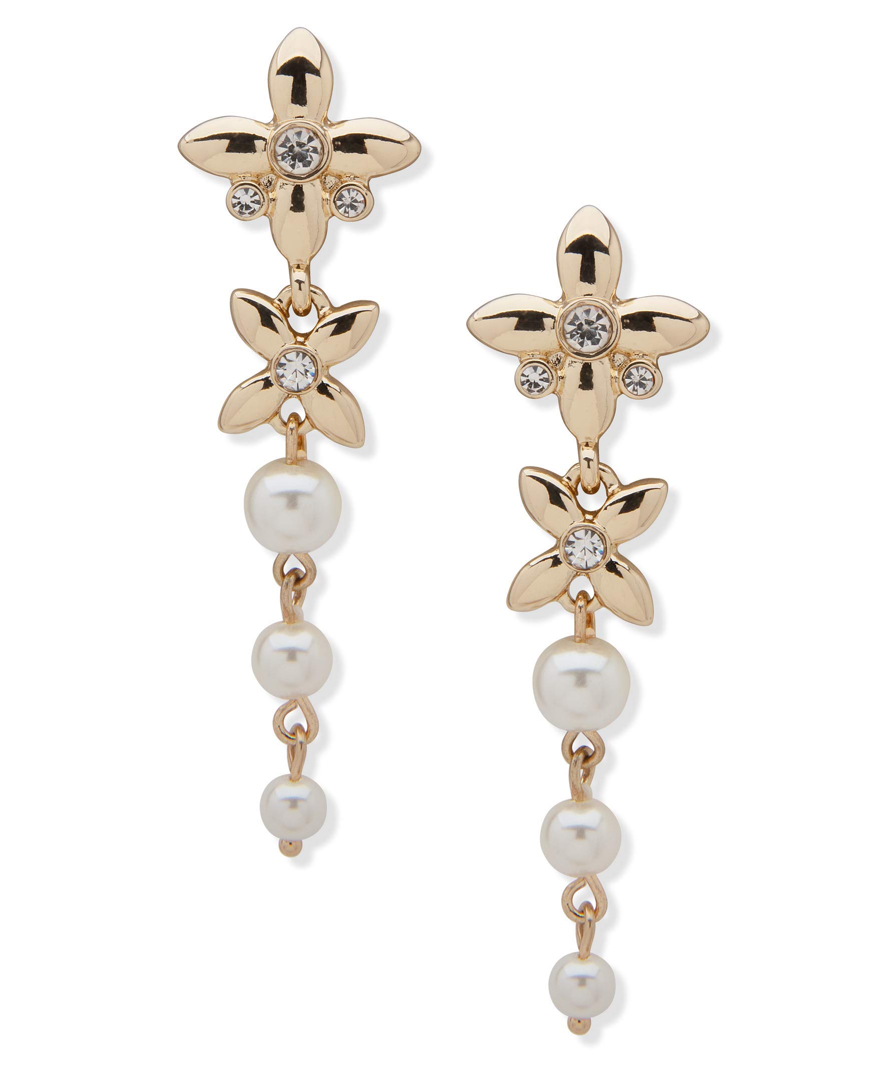 Anne Klein Gold Tone Leverback Openwork Flowers Chandelier Earrings - Elegant Dangling Statement Jewelry for Women, Perfect for Parties, Weddings & Evening Events