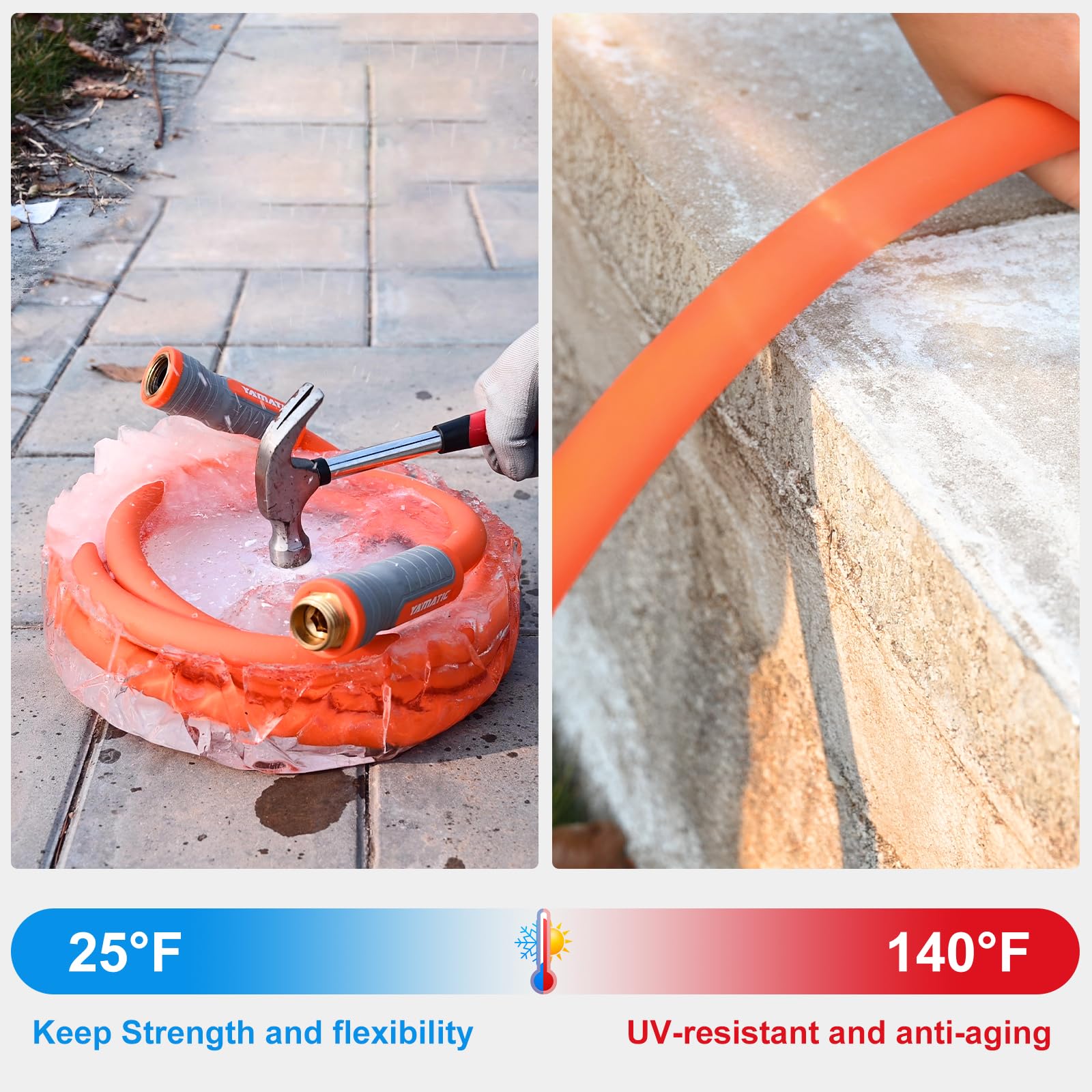 YAMATIC 50ft 5/8 Inch Ultra Flexible Garden Hose with Solid Brass Quick Connect Set - Perfect for Watering Lawns, Washing Cars & Outdoor Cleaning