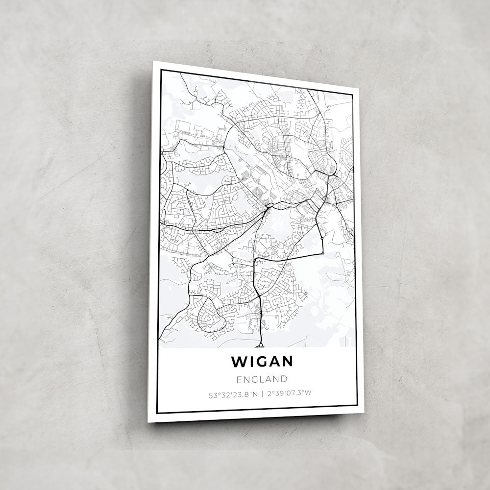 Wigan Map Glass Wall Art - Elegant Home Decor for Living Room, Office & Gifts - Perfect for UK Travel Enthusiasts & Interior Design