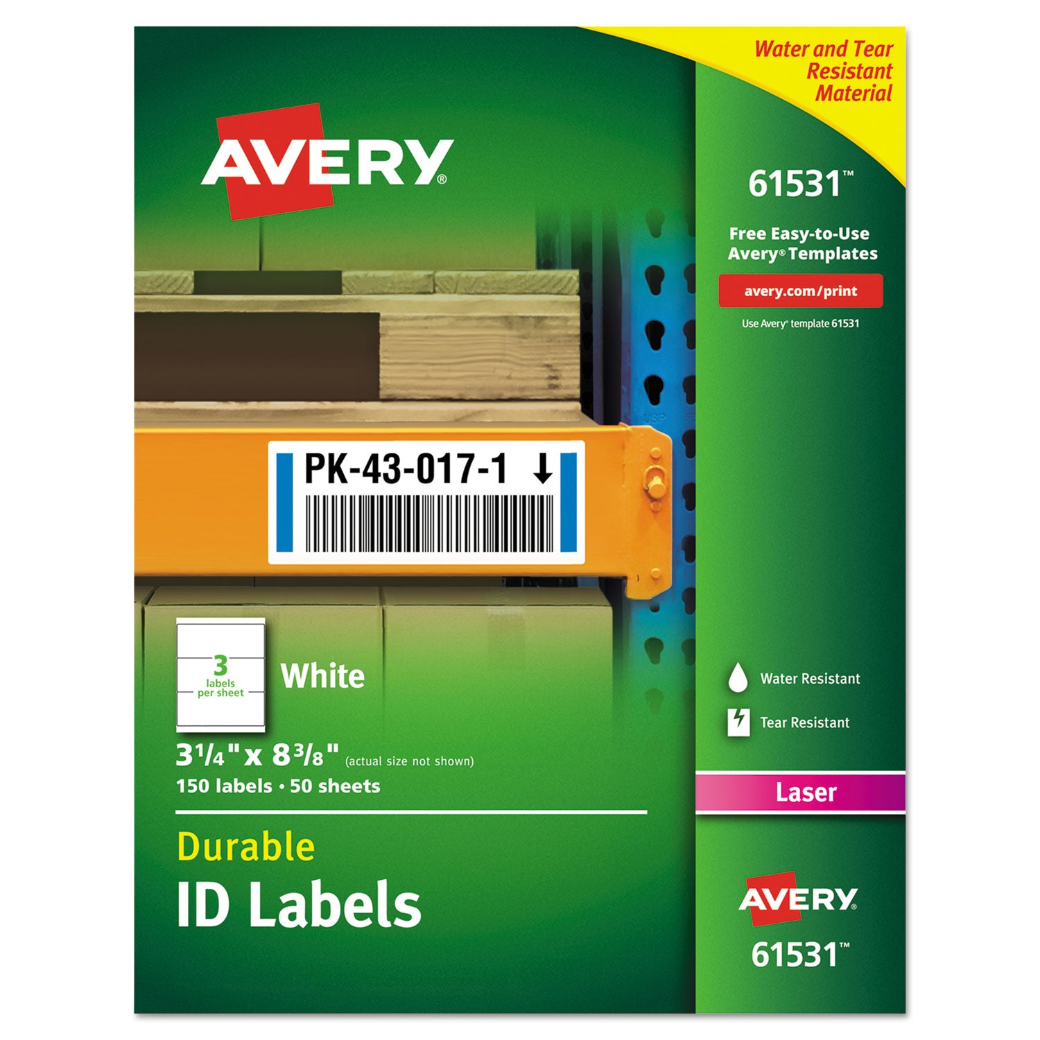 Avery® Durable Permanent ID Labels with TrueBlock Technology for Laser Printers - 3.25