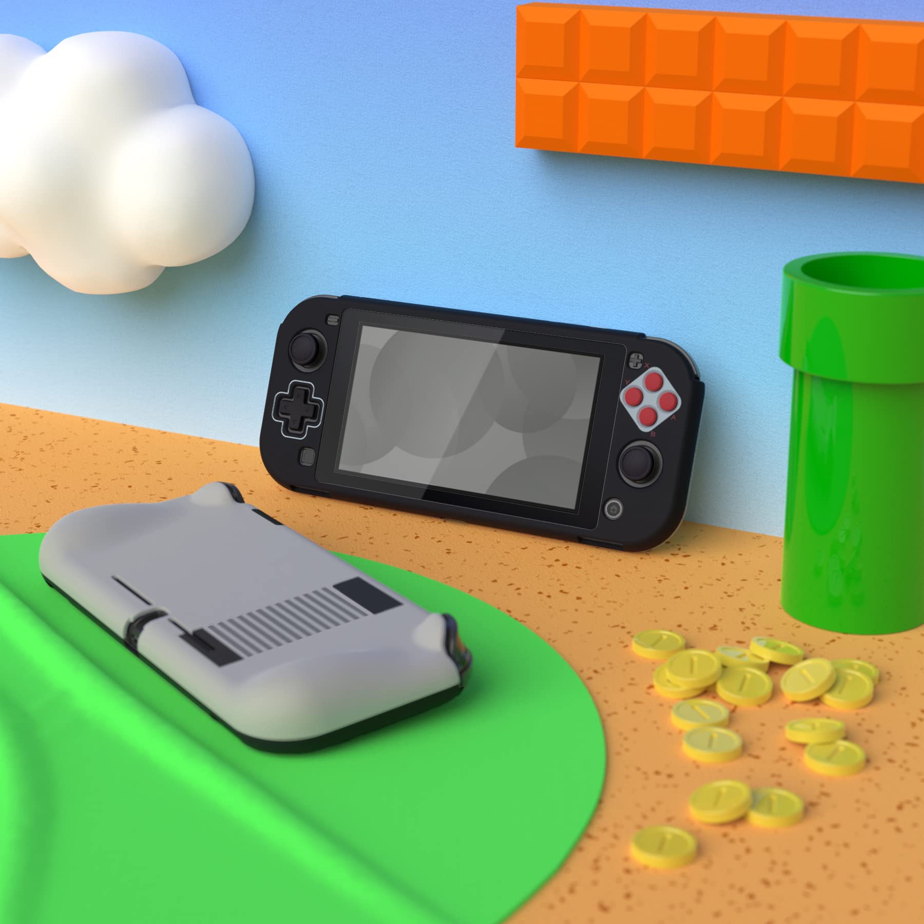 PlayVital ZealProtect Protective Case for Nintendo Switch Lite - Hard Shell Ergonomic Grip Cover with Screen Protector, Thumb Grip Caps & Button Caps (Classic NES Style) | Shockproof & Scratch-Resistant | Perfect for Gaming, Travel & Daily Protection