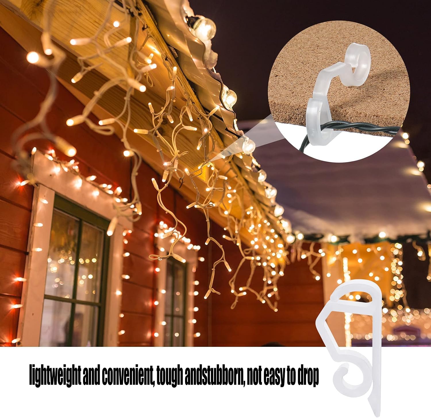 100Pcs Christmas Light Clips - Heavy Duty Outdoor Gutter Hooks for Holiday String Lights | Weatherproof No Tools Required Light Clips | Perfect for Roof, Fence & Christmas Tree Decoration