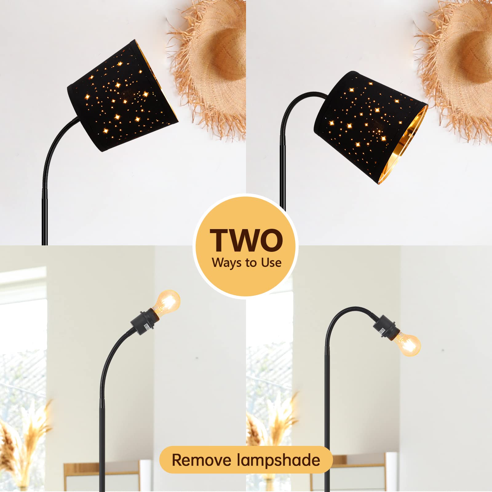 Modern LED Floor Lamp with Adjustable Gooseneck & Linen Shade - 6W Energy-Efficient Standing Light for Living Room, Bedroom, Office & Farmhouse - Perfect for Reading, Working & Ambient Lighting