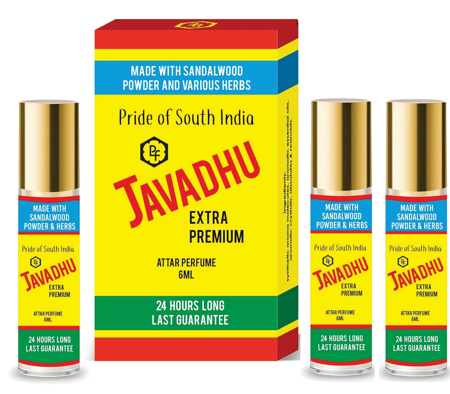 Premium Parag Fragrances Golden Javadhu Attar - Pack of 3 (6ml Each, 18ml Total) - Luxury Perfume Oil for Worship, Meditation, Home & Clothes Fragrance - Perfect for Religious Ceremonies, Aromatherapy & Daily Use