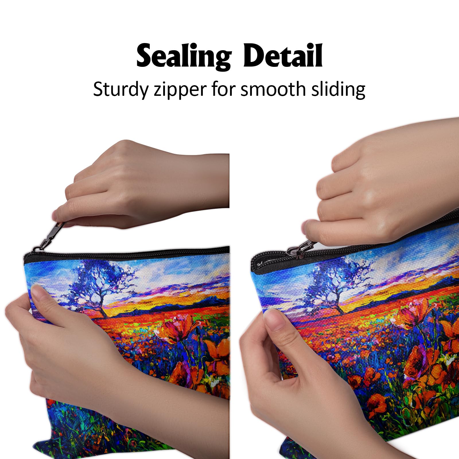 Poppy Field Makeup Bag - Large 10×8 Inch Travel Cosmetic Organizer with Zipper, Toiletry Essentials & Jewelry Pouch - Perfect Gift for Women - Ideal for Travel, Gym, and Daily Beauty Storage