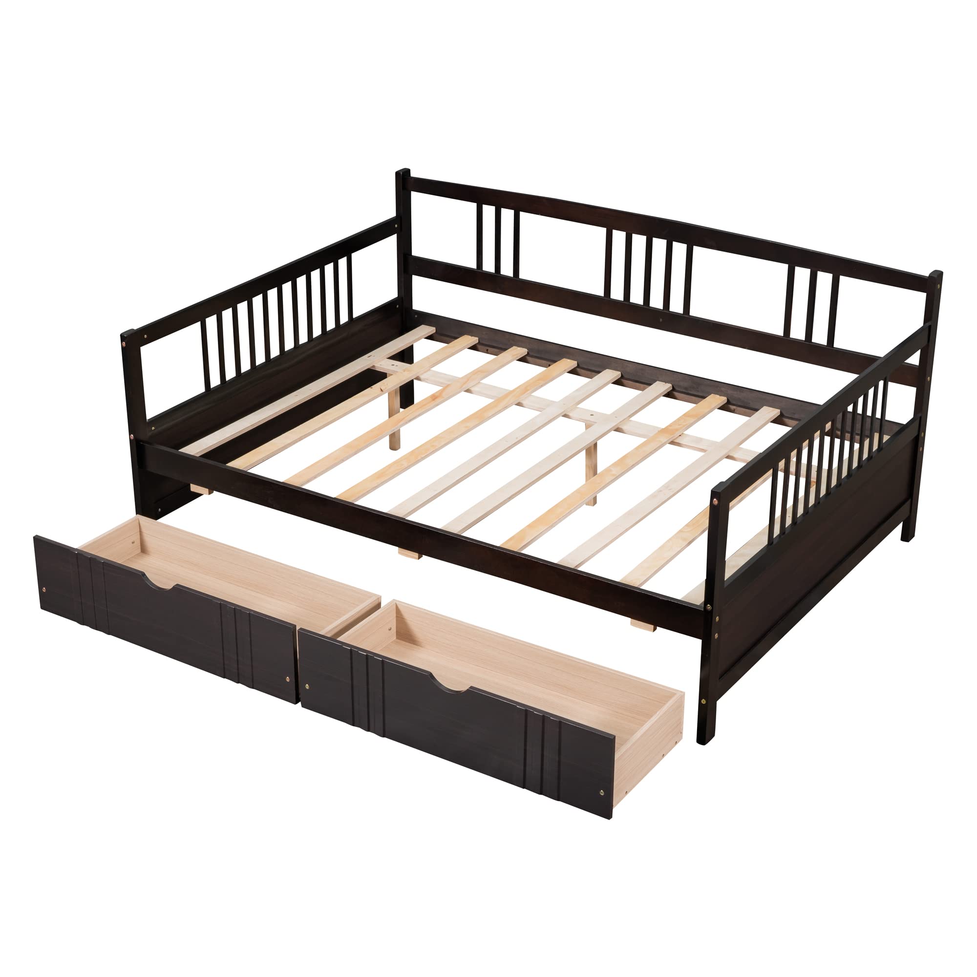 Harper & Bright Designs Full Size Daybed with Storage Drawers - Convertible Sofa Bed Frame, No Box Spring Needed, Brown - Perfect for Guest Rooms, Small Apartments & Multi-Functional Spaces